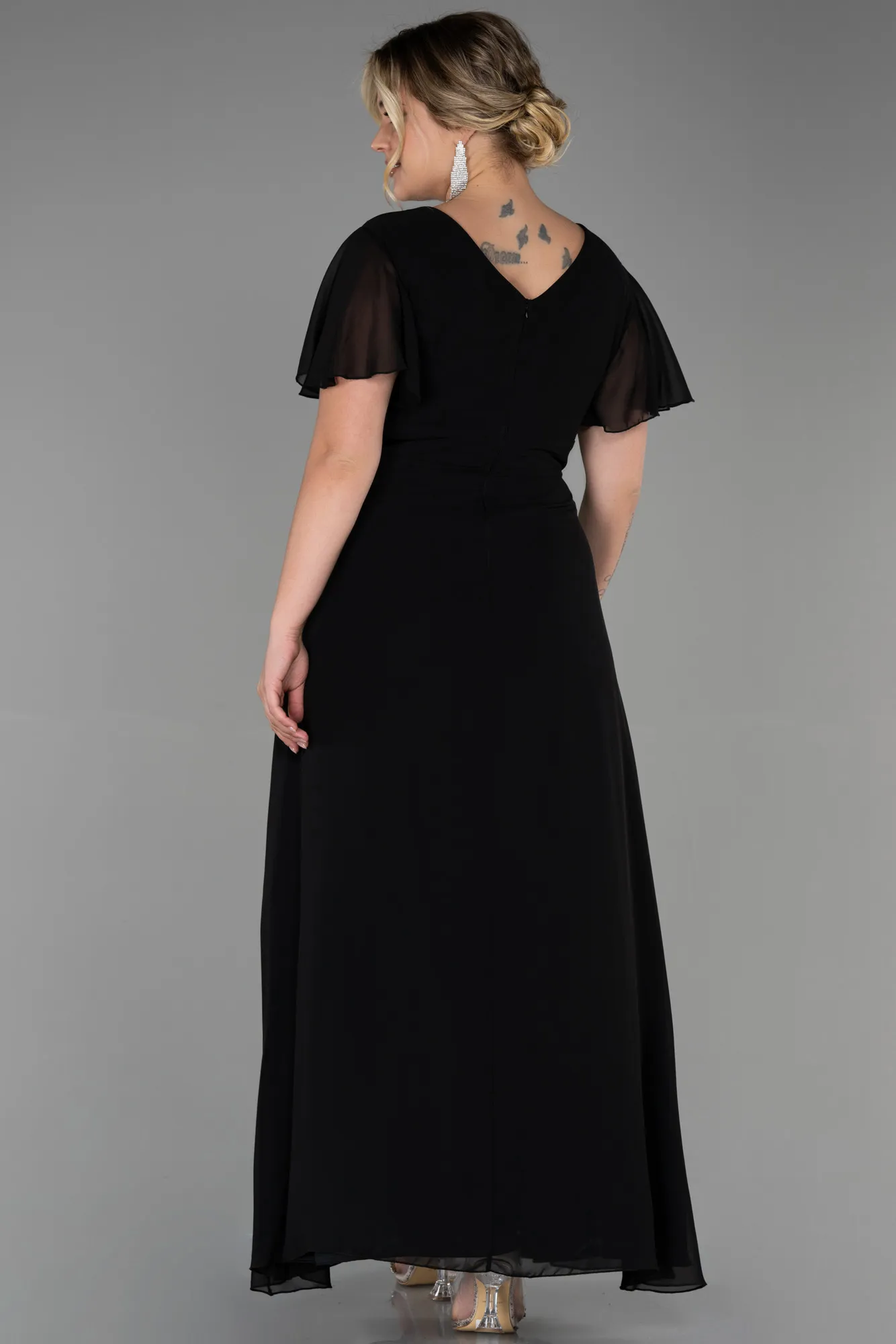 Black-Long Chiffon Plus Size Evening Dress ABU2308