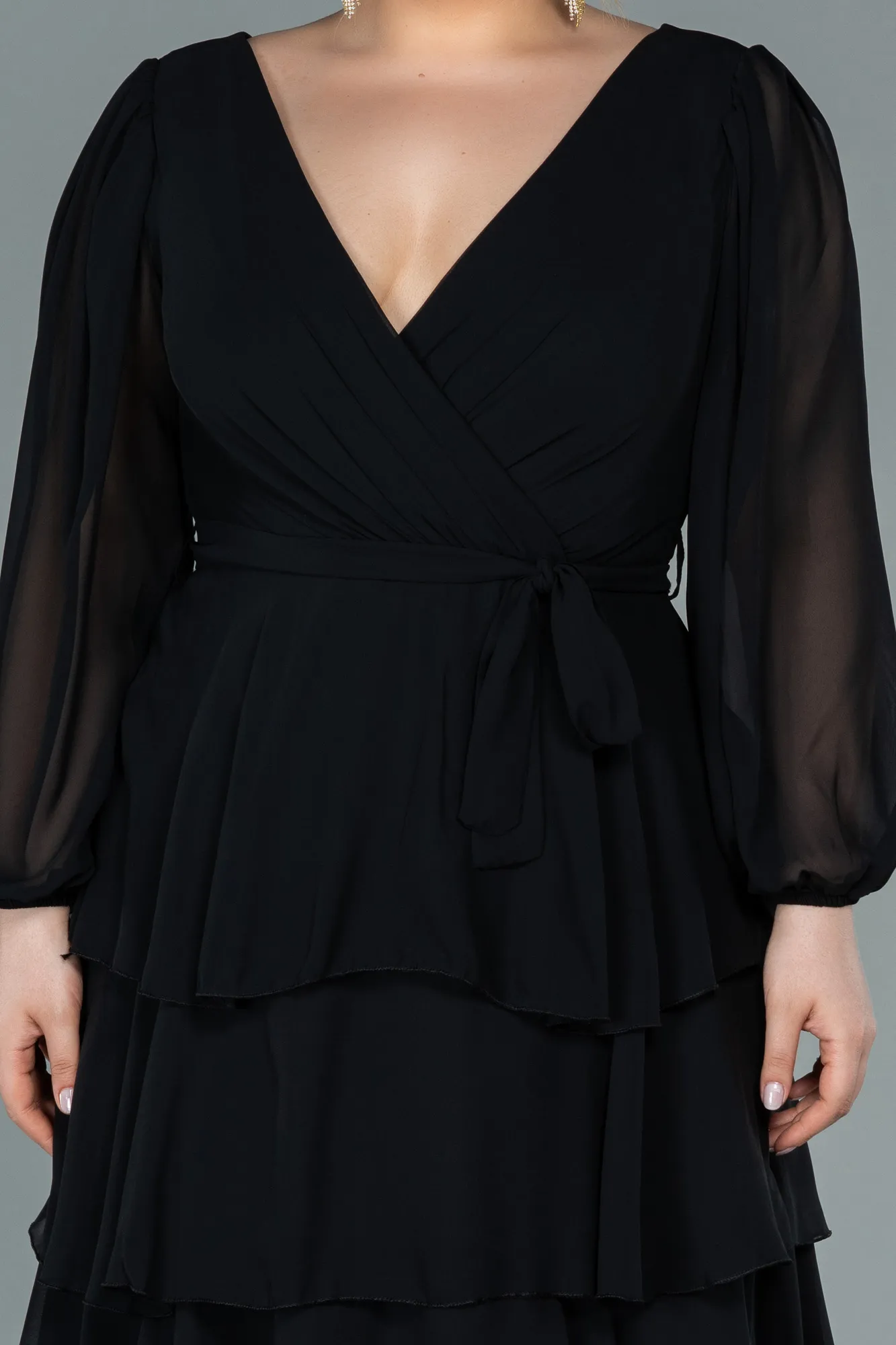 Black-Long Chiffon Plus Size Evening Dress ABU2325