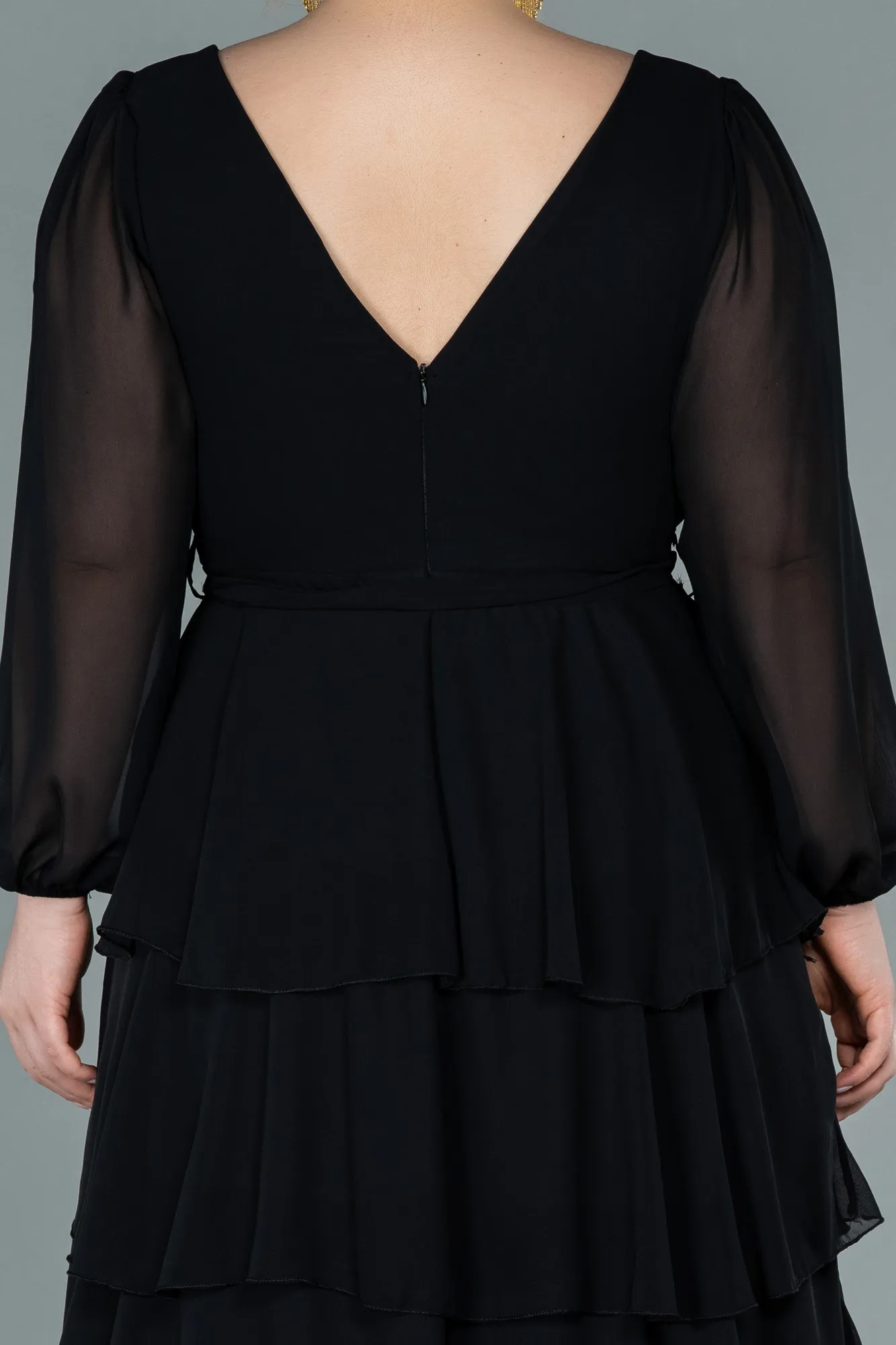 Black-Long Chiffon Plus Size Evening Dress ABU2325