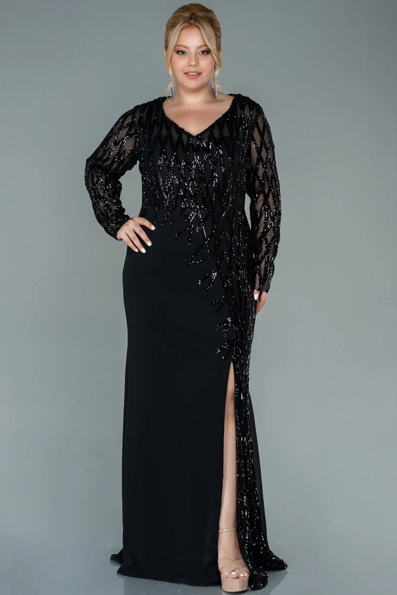 Black-Long Chiffon Plus Size Evening Dress ABU2572