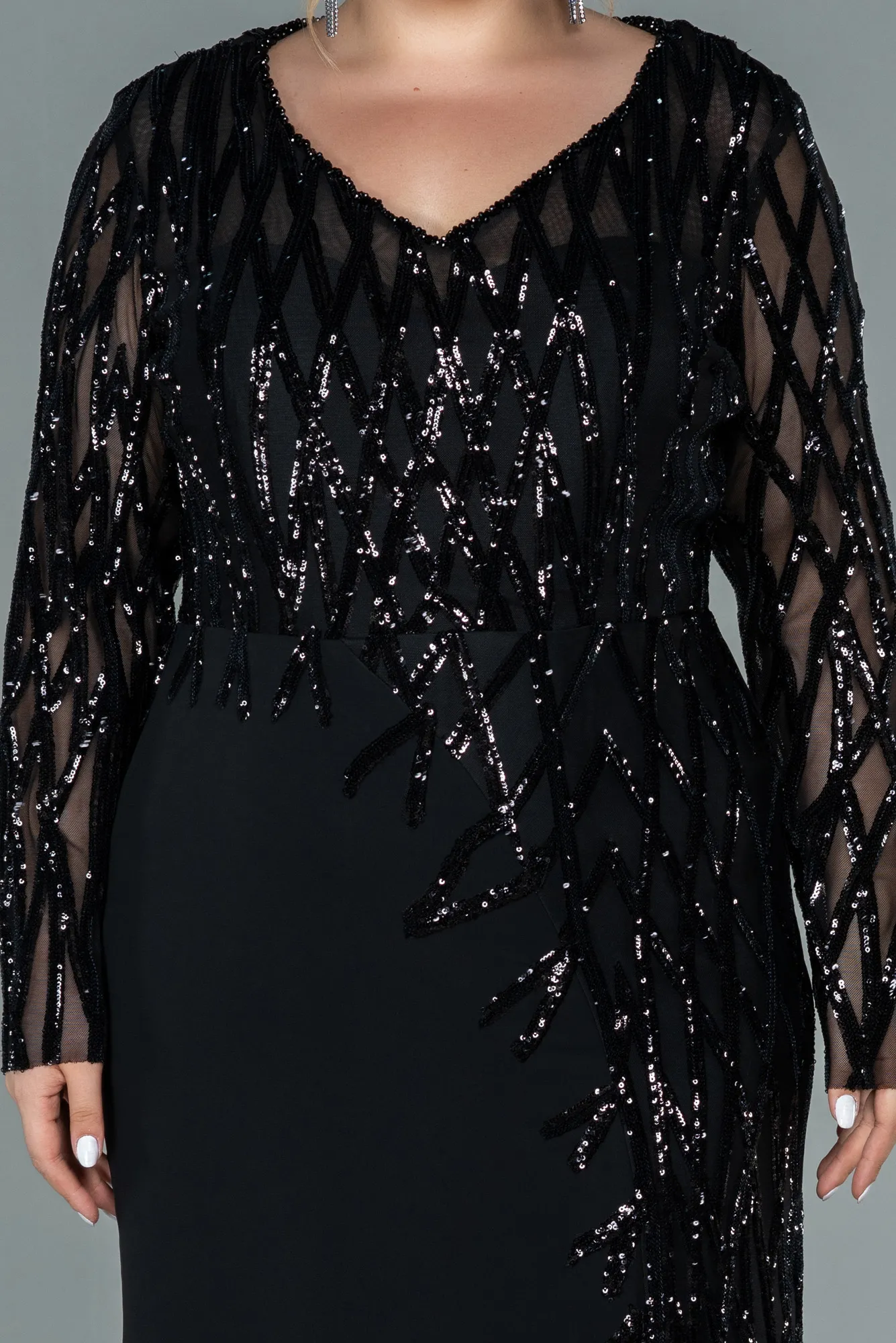 Black-Long Chiffon Plus Size Evening Dress ABU2572