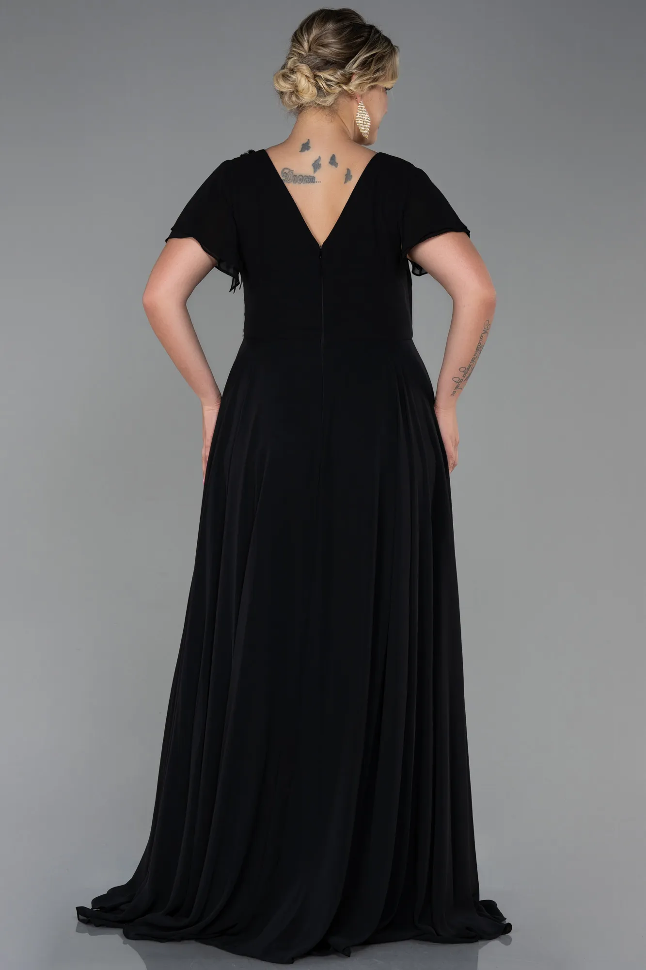 Black-Long Chiffon Plus Size Evening Dress ABU2576