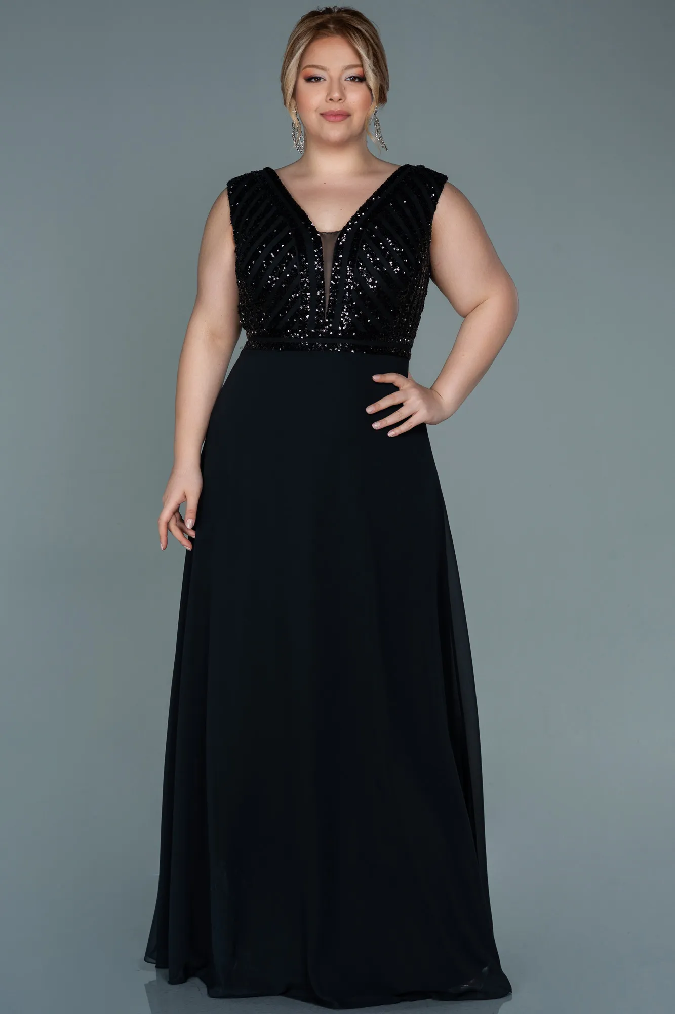 Black-Long Chiffon Plus Size Evening Dress ABU2762
