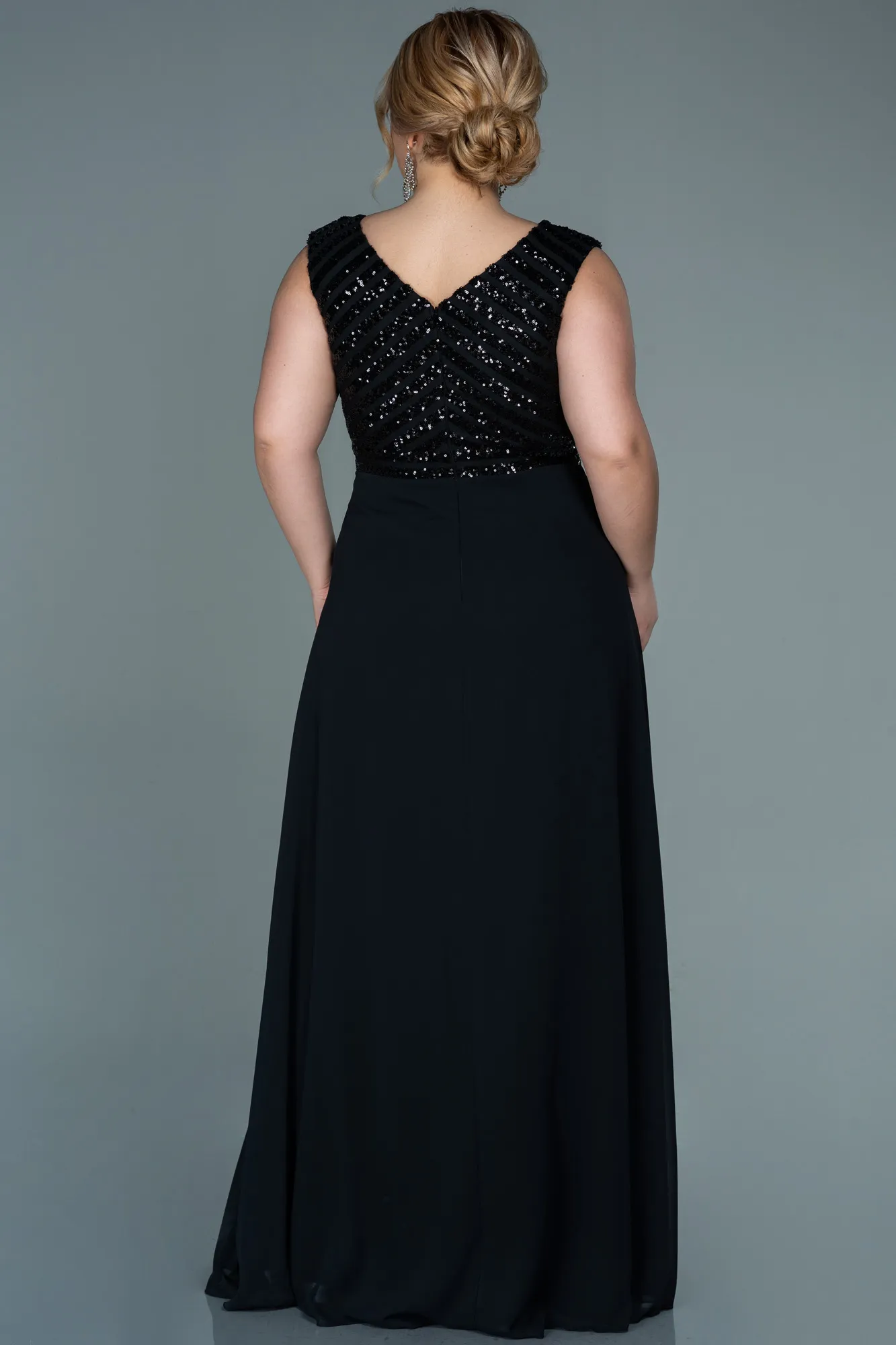 Black-Long Chiffon Plus Size Evening Dress ABU2762