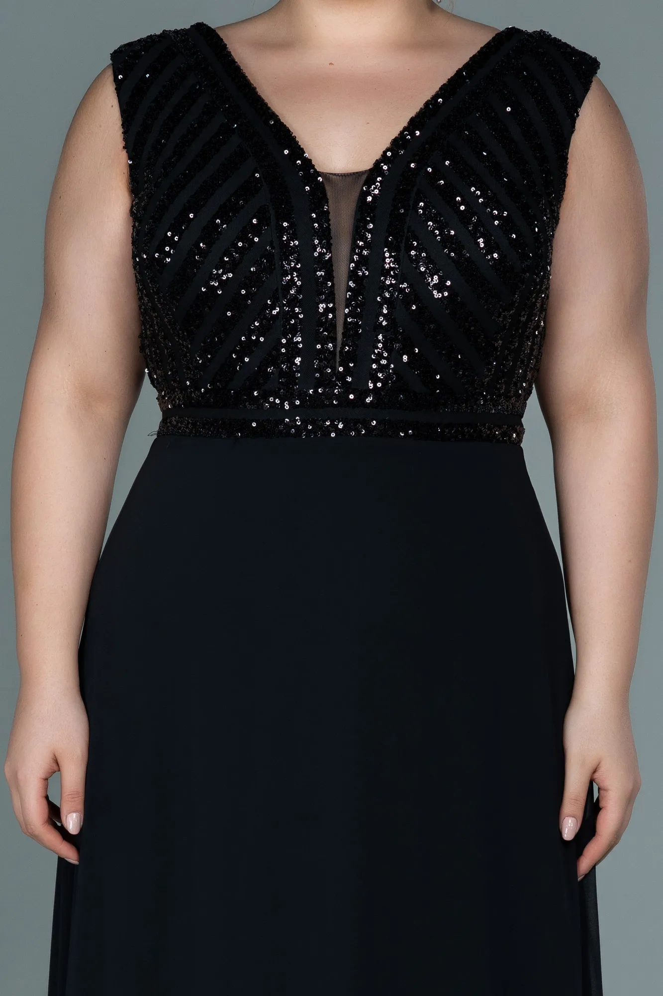 Black-Long Chiffon Plus Size Evening Dress ABU2762