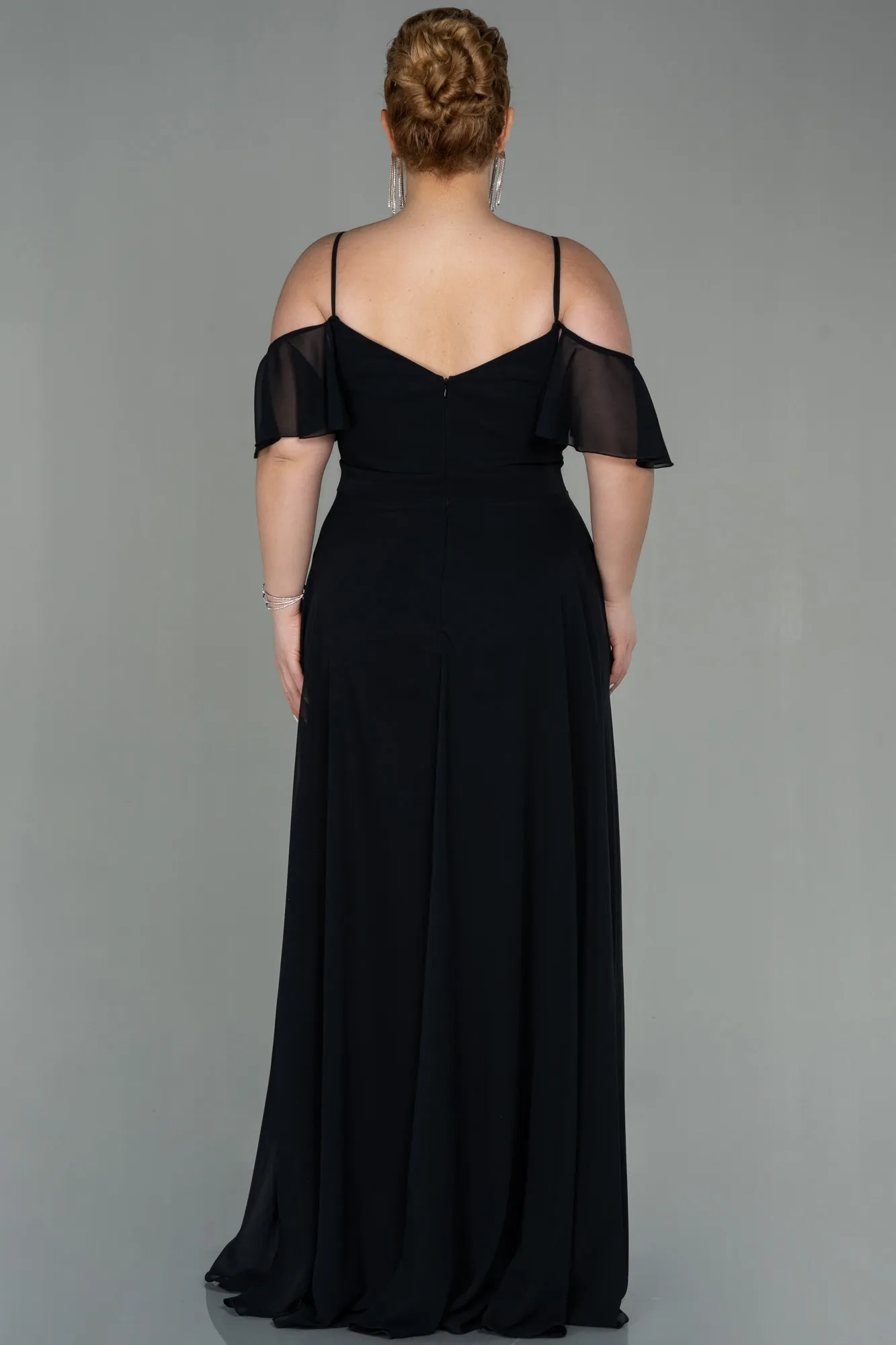 Black-Long Chiffon Plus Size Evening Dress ABU2875