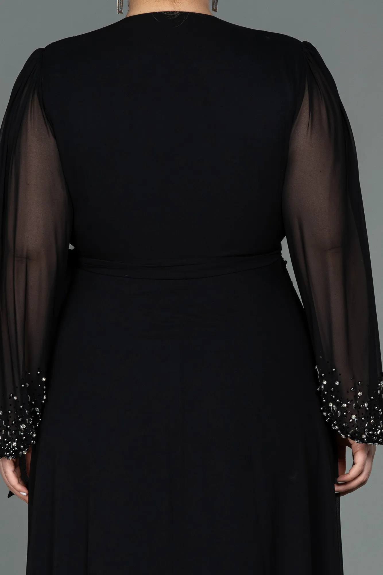 Black-Long Chiffon Plus Size Evening Dress ABU3075