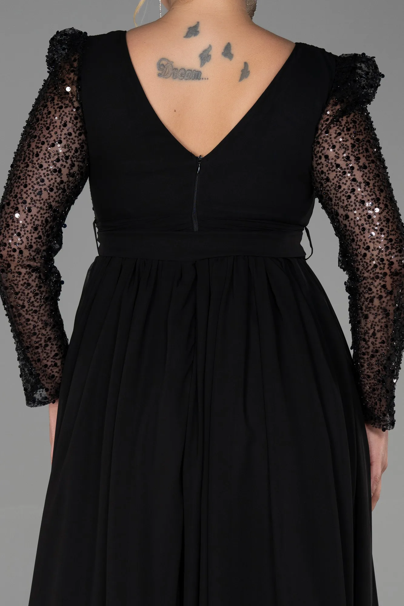 Black-Long Chiffon Plus Size Evening Dress ABU3186