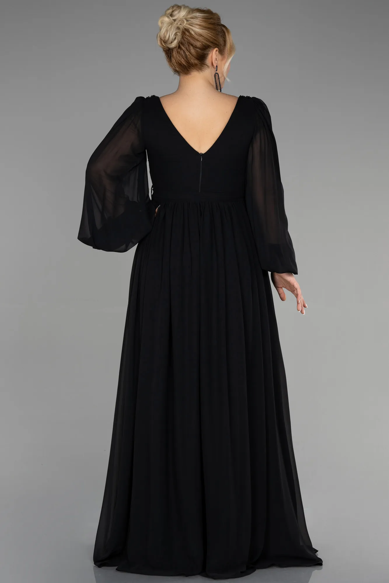 Black-Long Chiffon Plus Size Evening Dress ABU3244