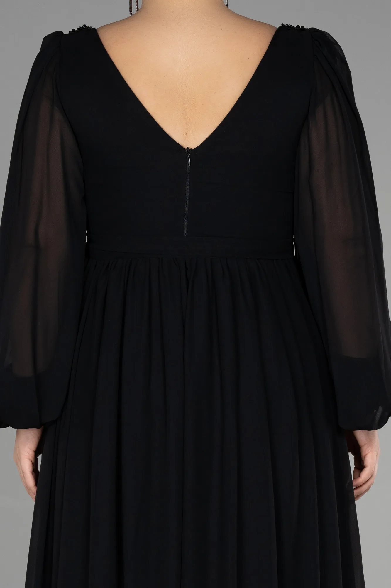 Black-Long Chiffon Plus Size Evening Dress ABU3244