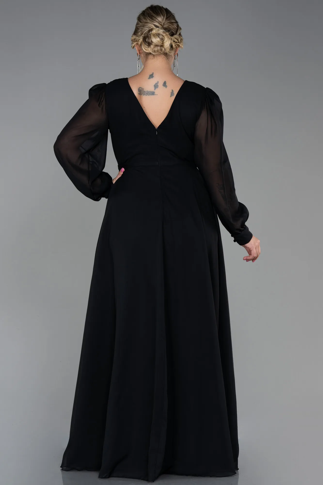 Black-Long Chiffon Plus Size Evening Dress ABU3254