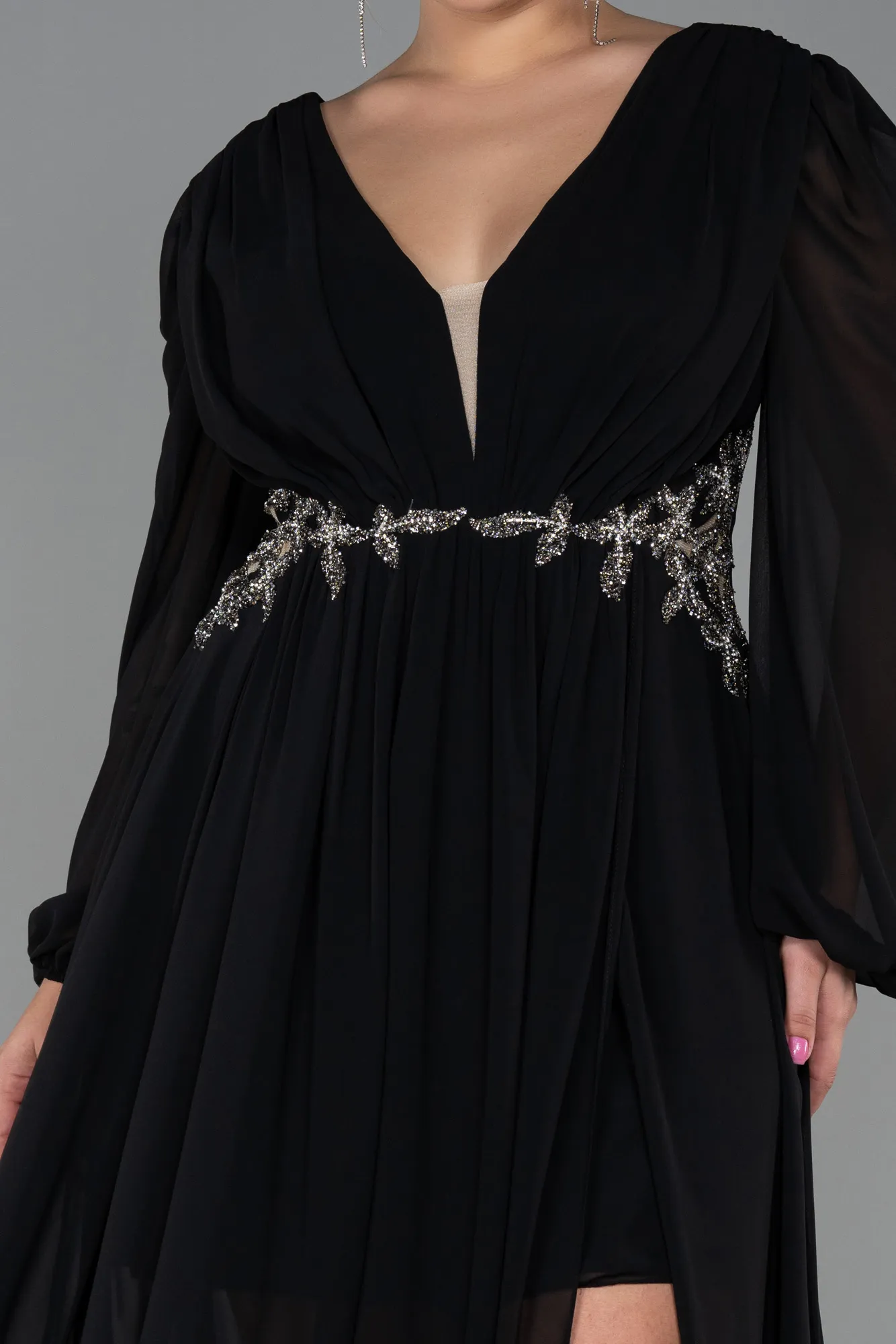 Black-Long Chiffon Plus Size Evening Dress ABU3256