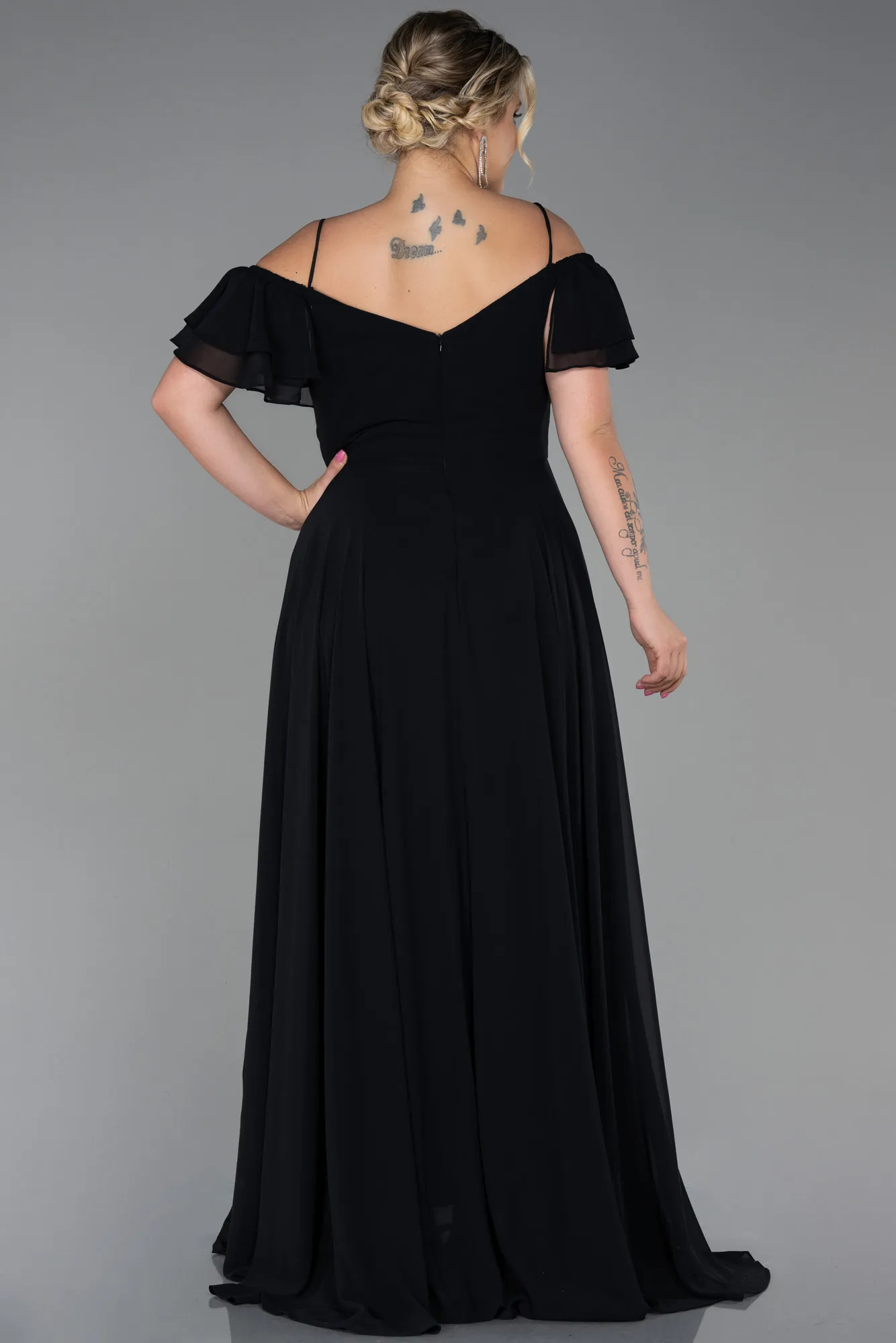 Black-Long Chiffon Plus Size Evening Dress ABU3259