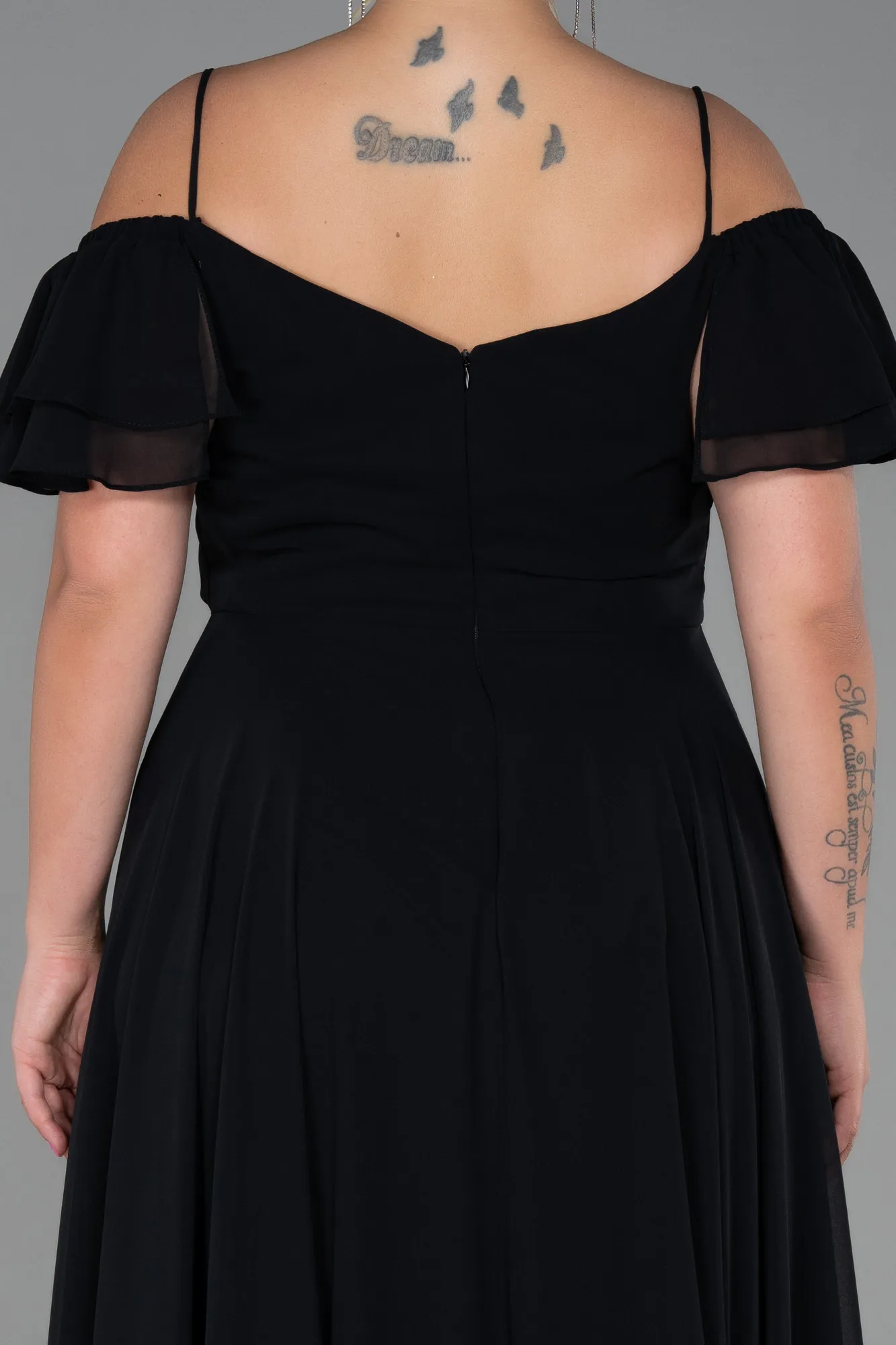 Black-Long Chiffon Plus Size Evening Dress ABU3259