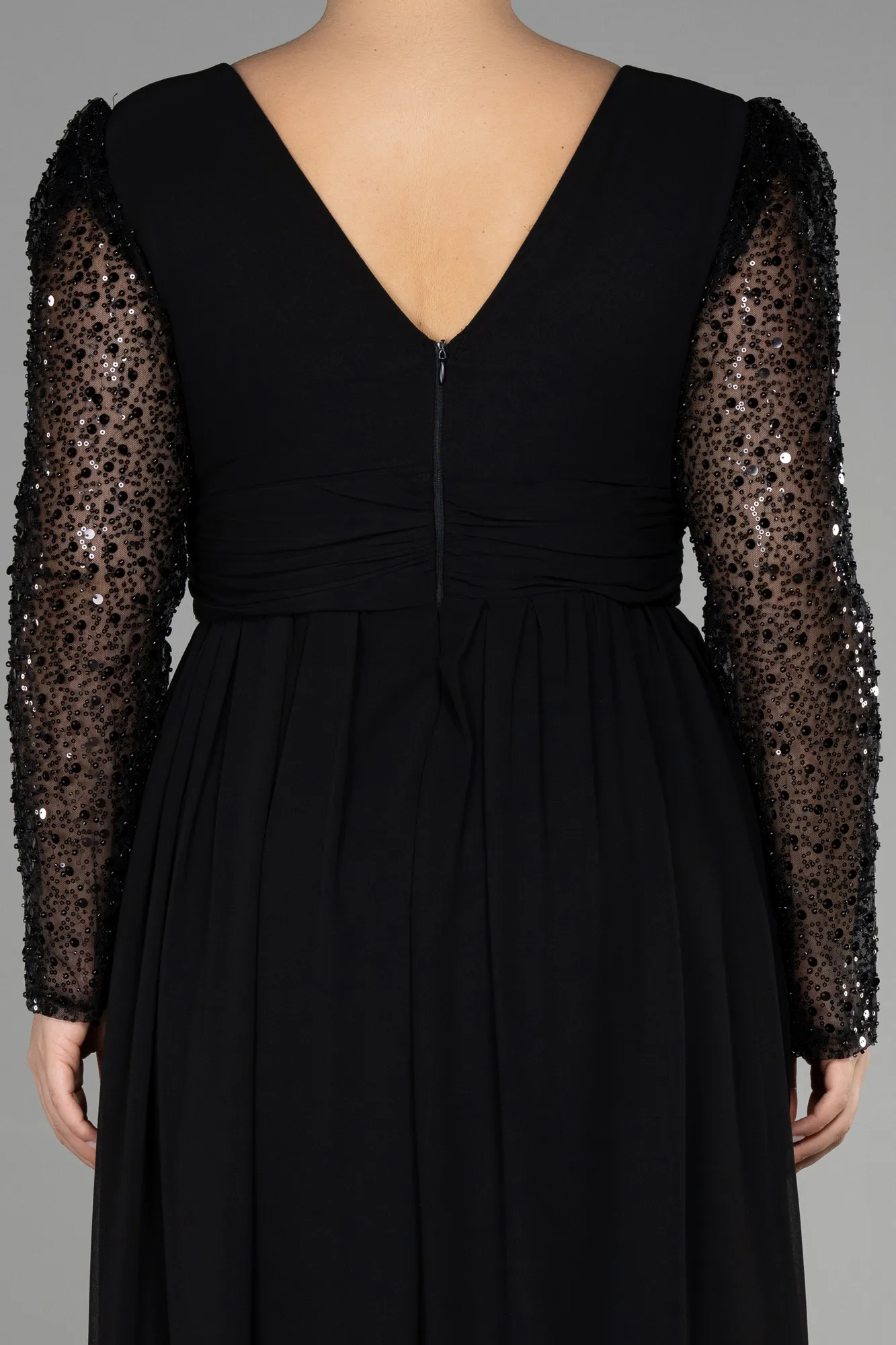 Black-Long Chiffon Plus Size Evening Dress ABU3264