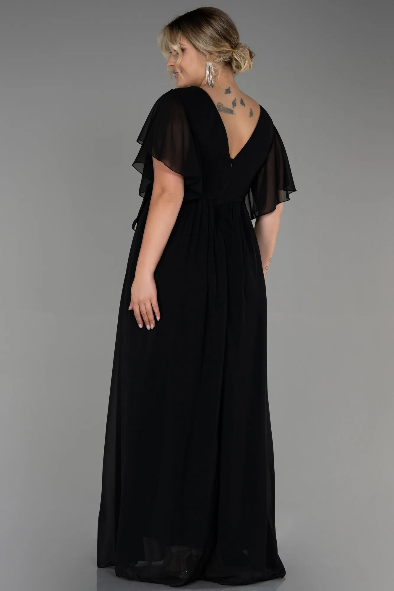 Black-Long Chiffon Plus Size Evening Dress ABU3276