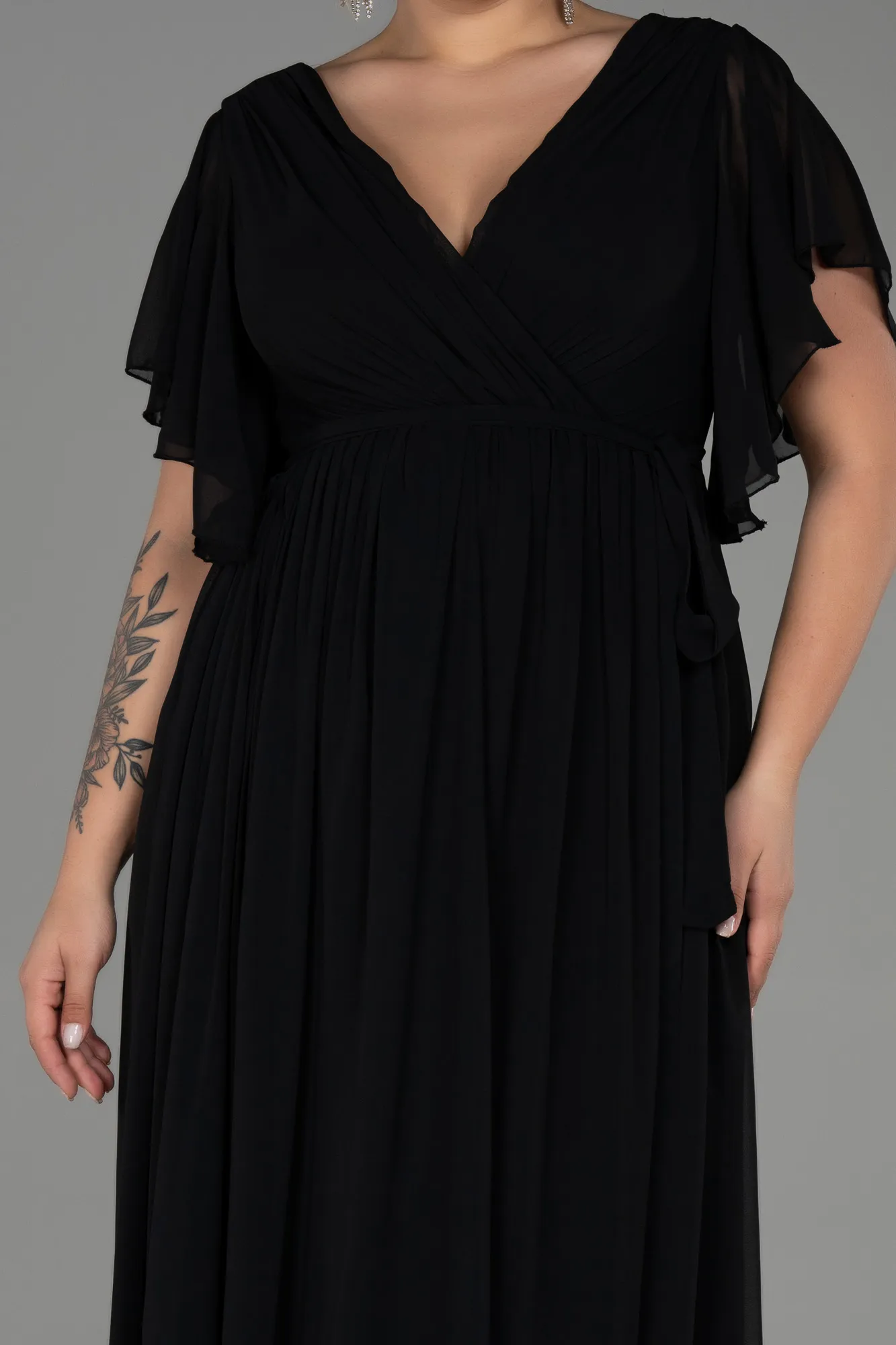 Black-Long Chiffon Plus Size Evening Dress ABU3276