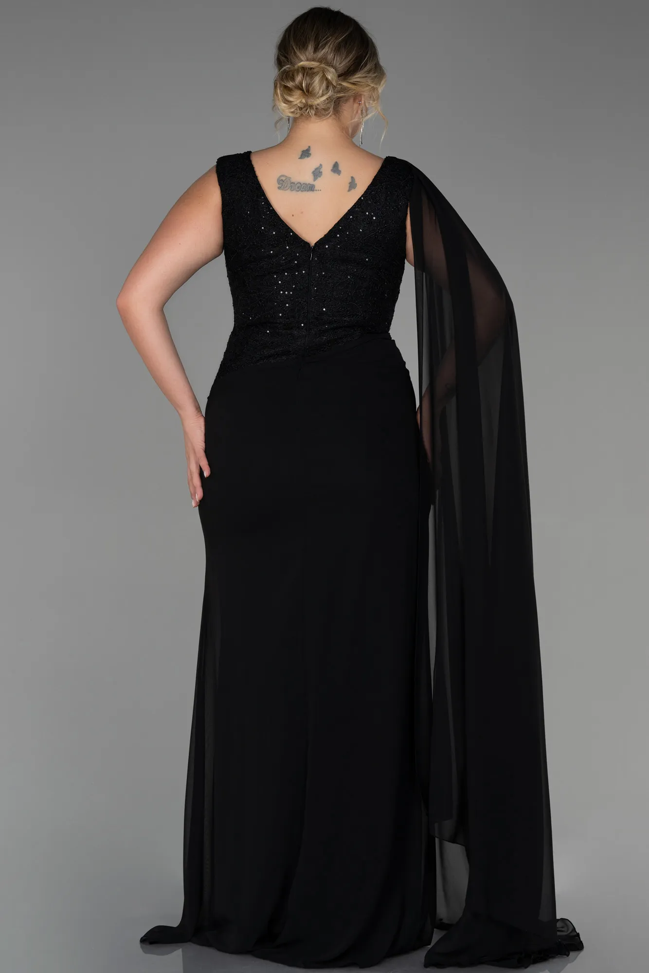 Black-Long Chiffon Plus Size Evening Dress ABU3288