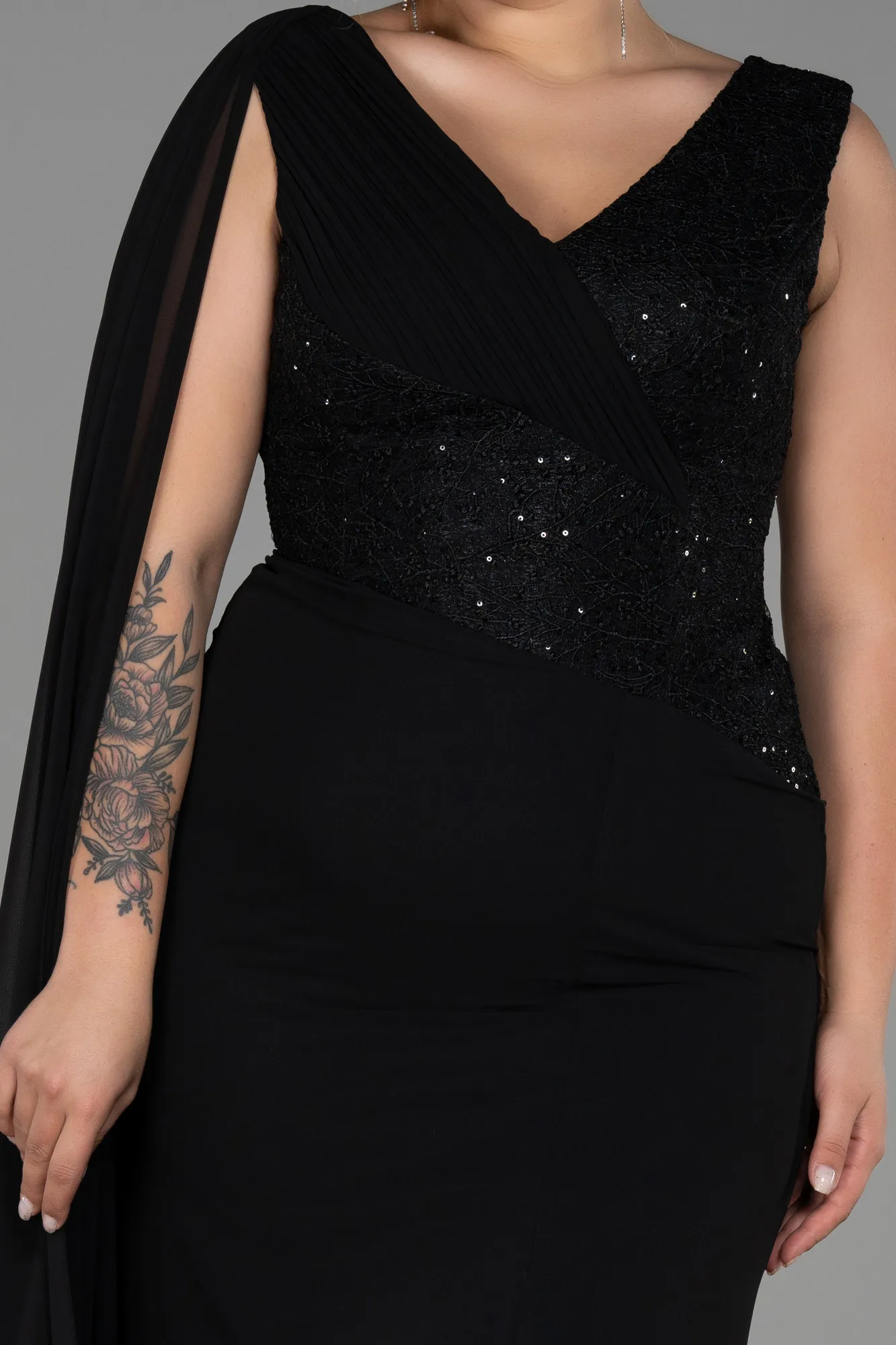 Black-Long Chiffon Plus Size Evening Dress ABU3288