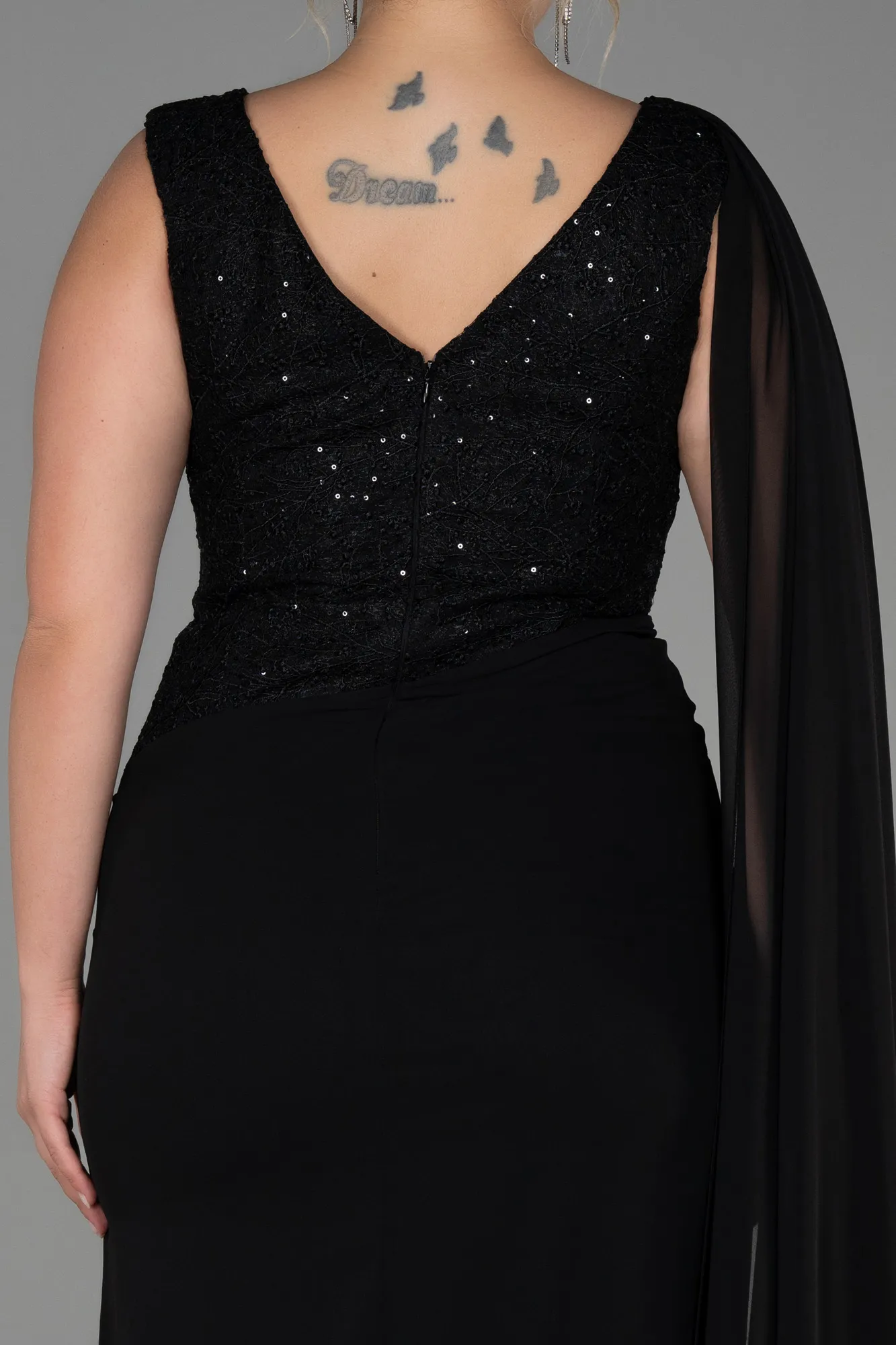 Black-Long Chiffon Plus Size Evening Dress ABU3288
