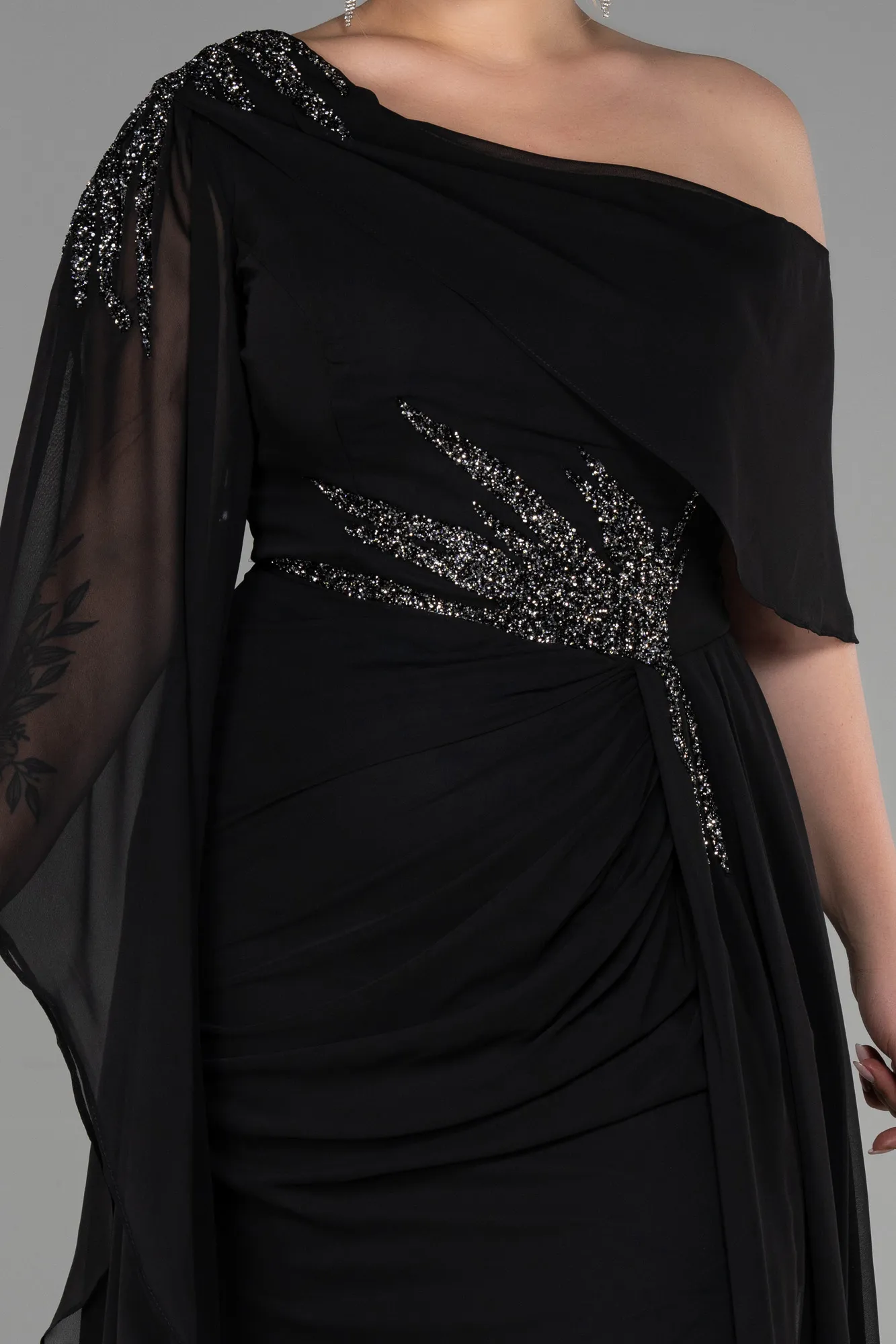 Black-Long Chiffon Plus Size Evening Dress ABU3434