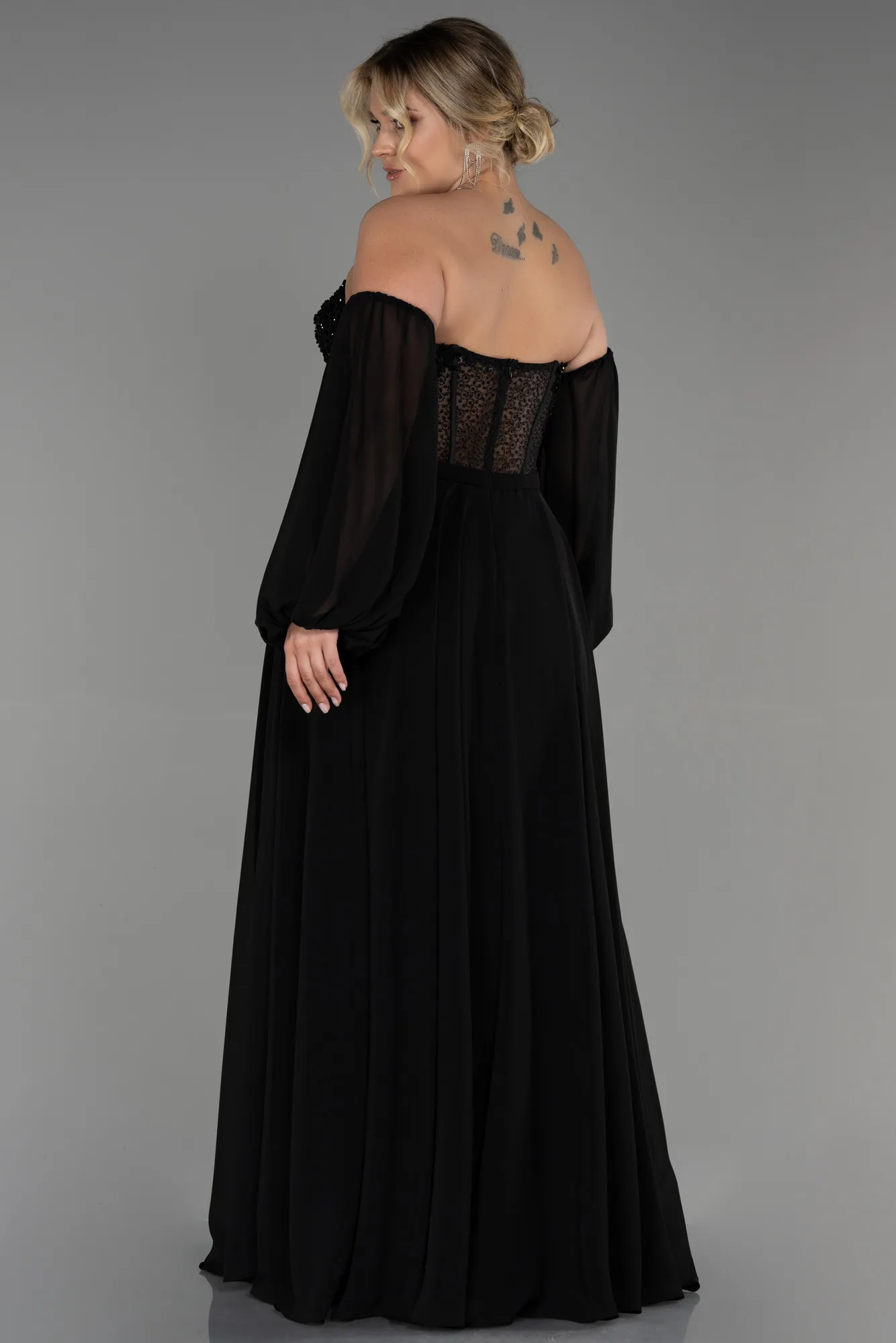 Black-Long Chiffon Plus Size Evening Dress ABU3451