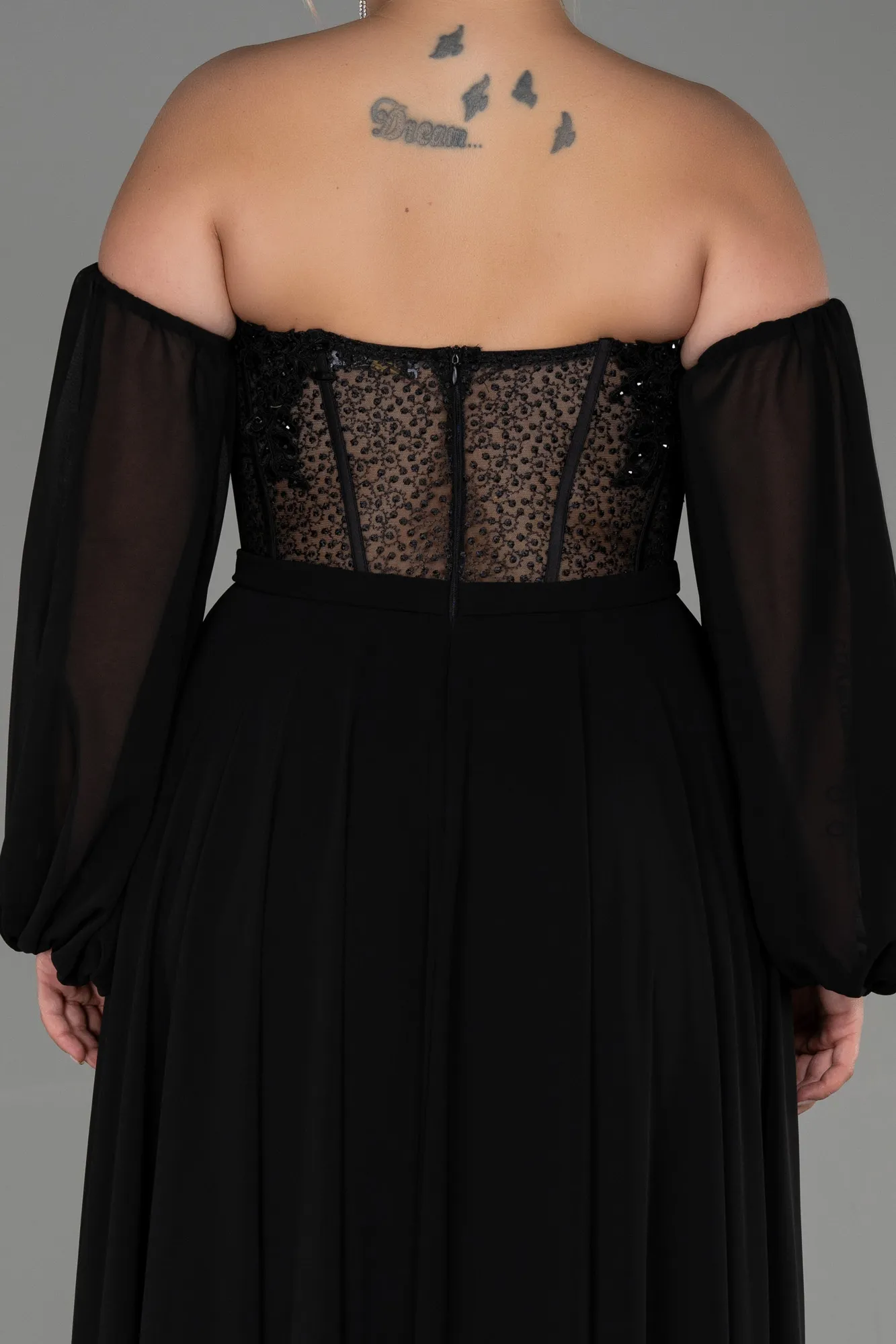 Black-Long Chiffon Plus Size Evening Dress ABU3451