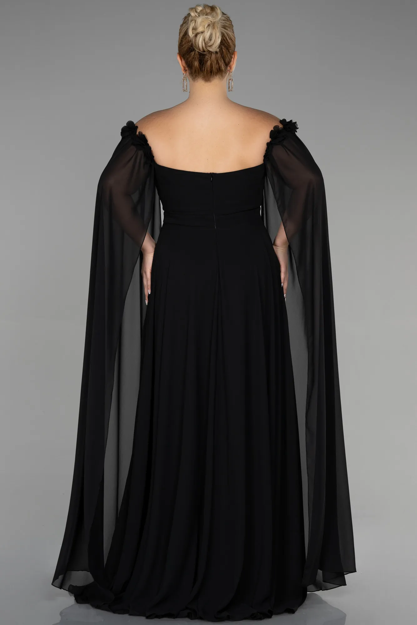 Black-Long Chiffon Plus Size Evening Dress ABU3464