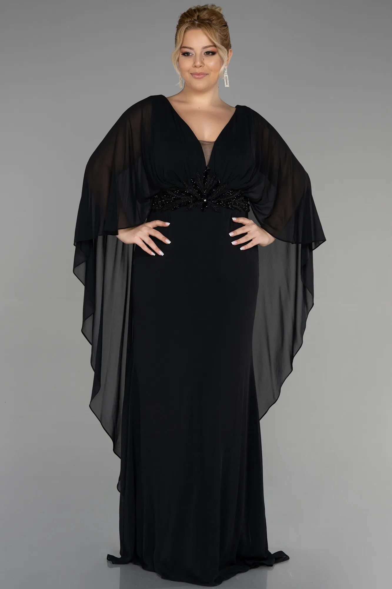 Black-Long Chiffon Plus Size Evening Dress ABU3488