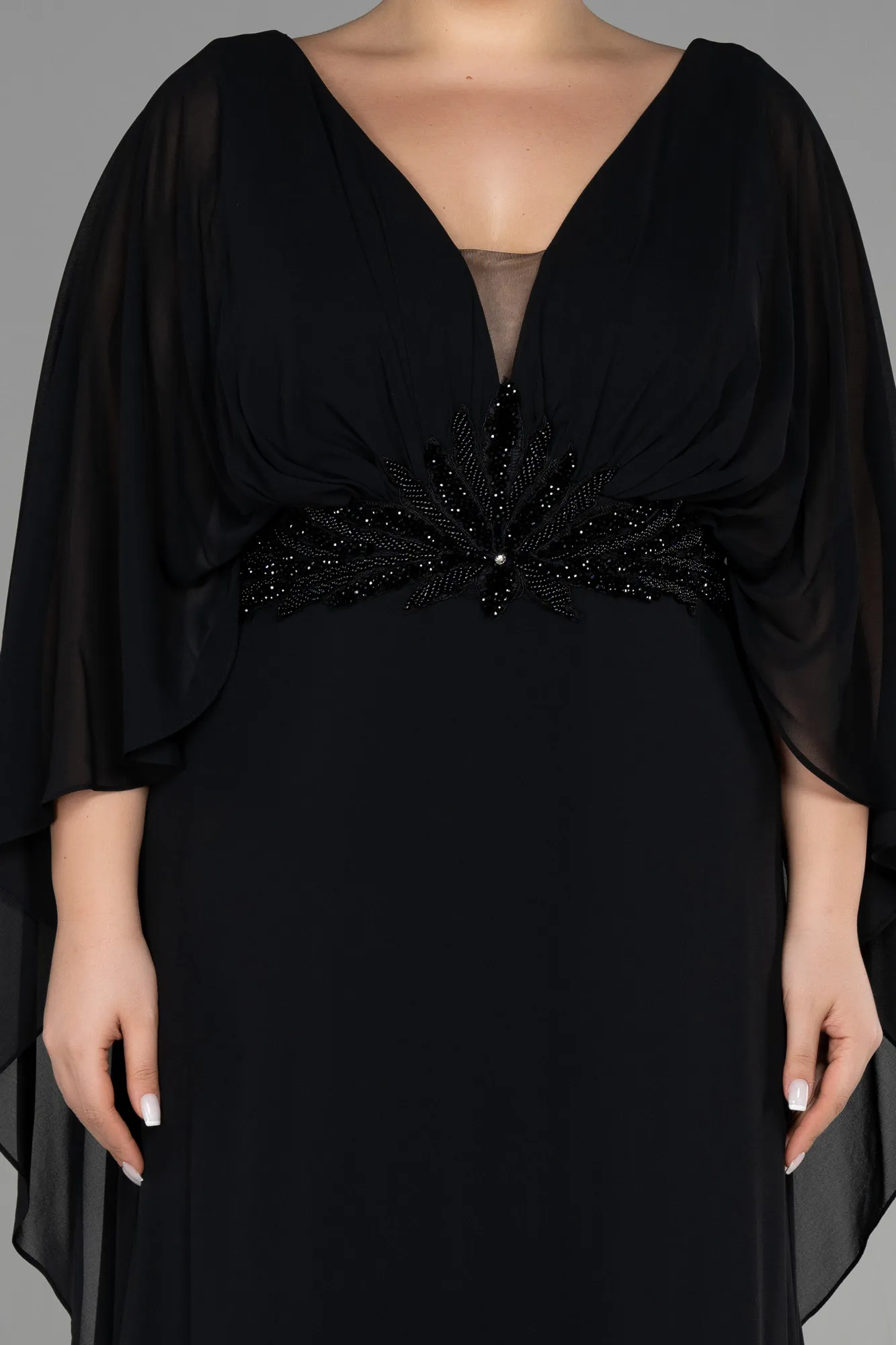 Black-Long Chiffon Plus Size Evening Dress ABU3488