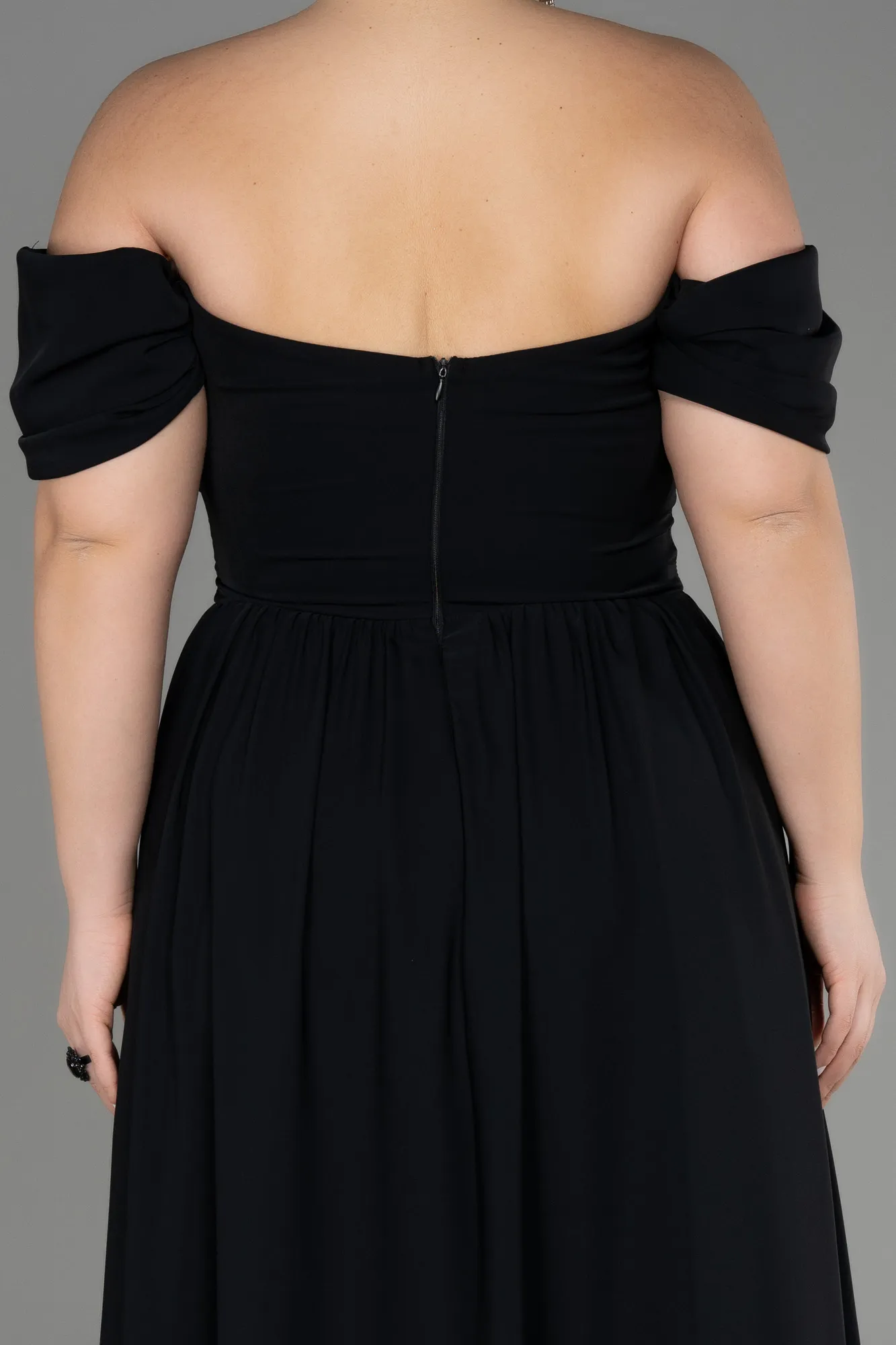 Black-Boat Neck Long Chiffon Plus Size Prom Dress ABU3738