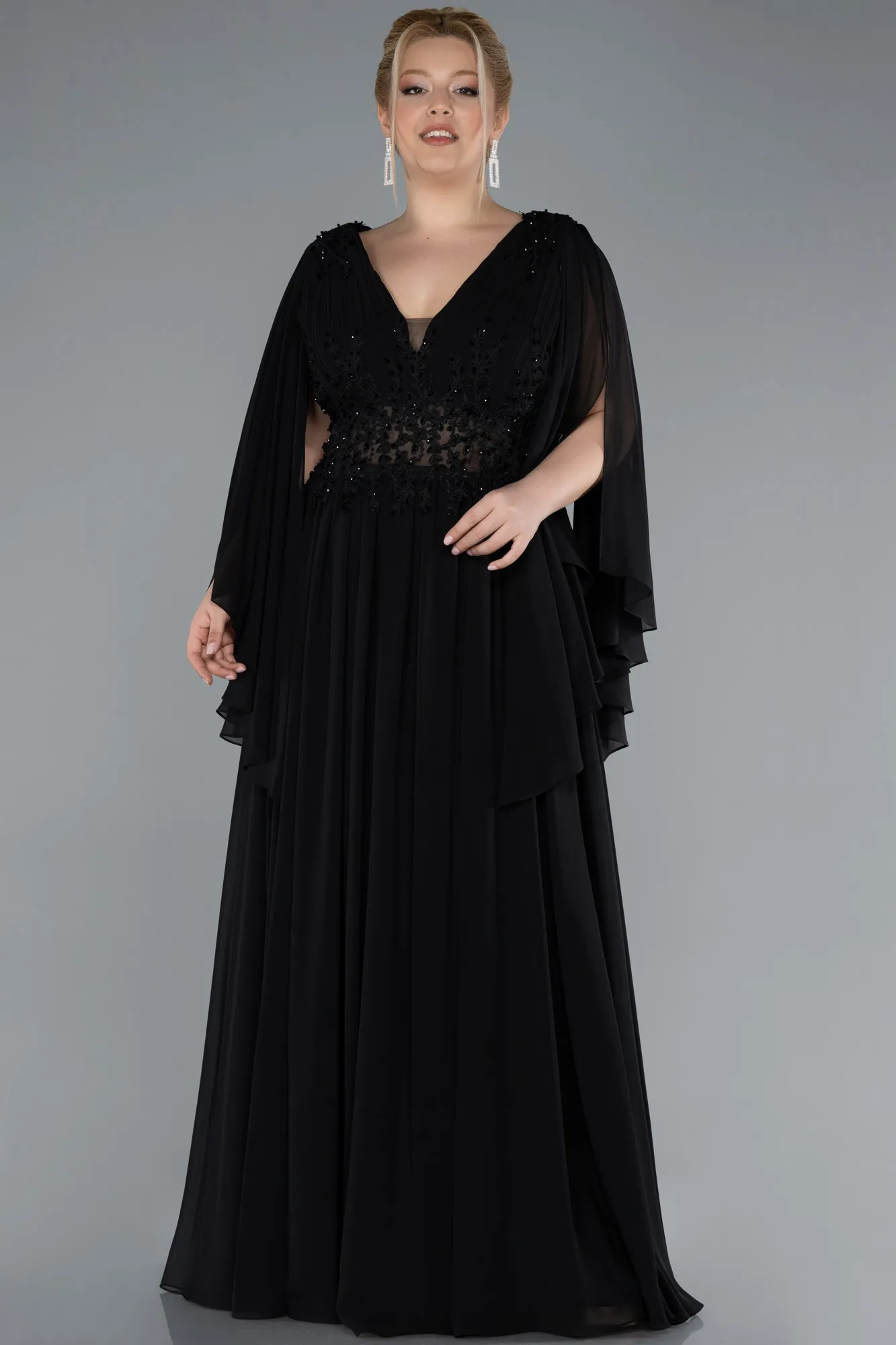 Black-Long Chiffon Plus Size Evening Dress ABU4638