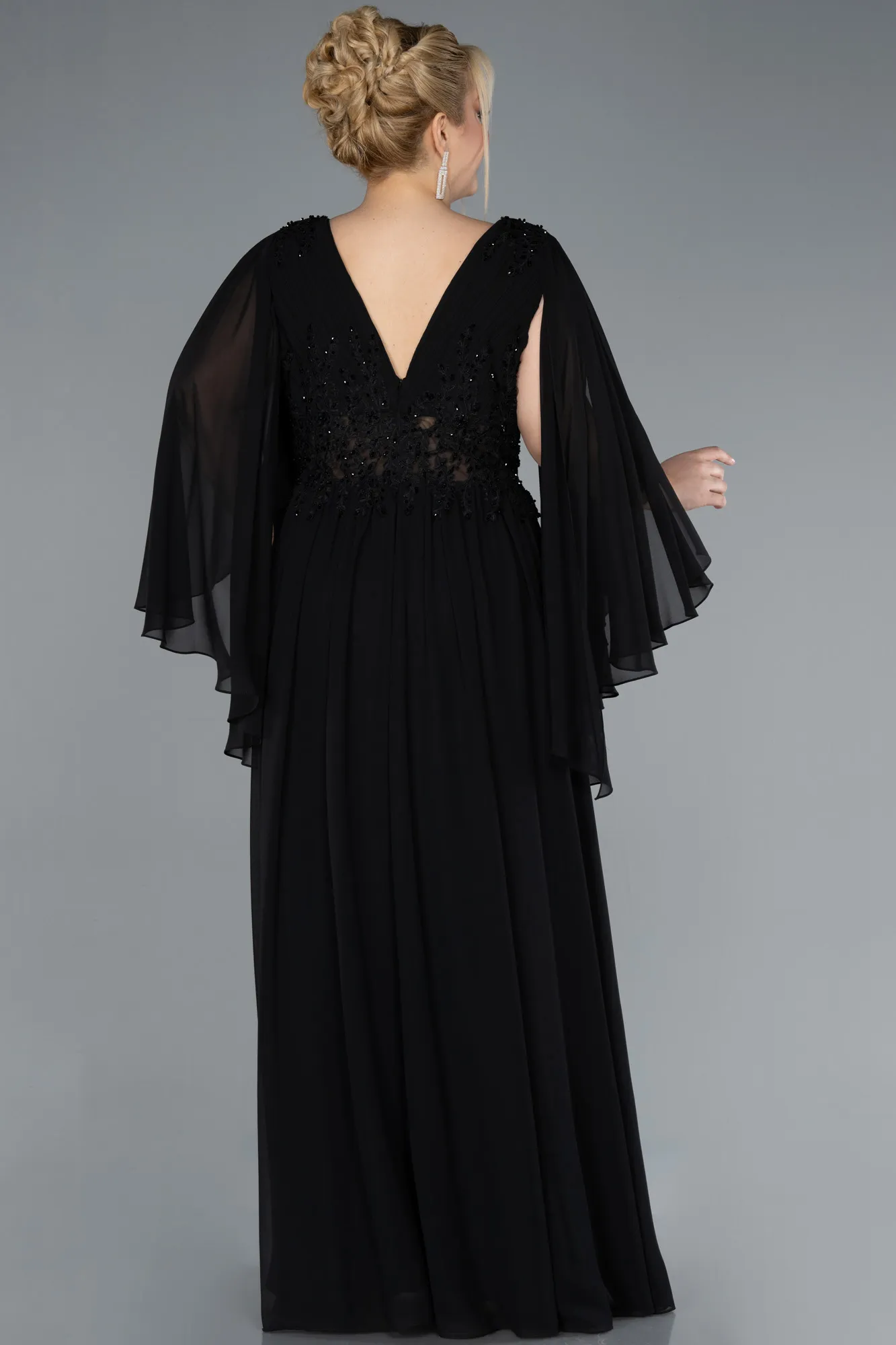 Black-Long Chiffon Plus Size Evening Dress ABU4638