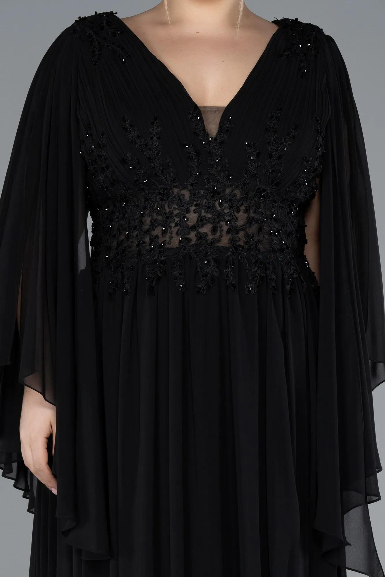 Black-Long Chiffon Plus Size Evening Dress ABU4638