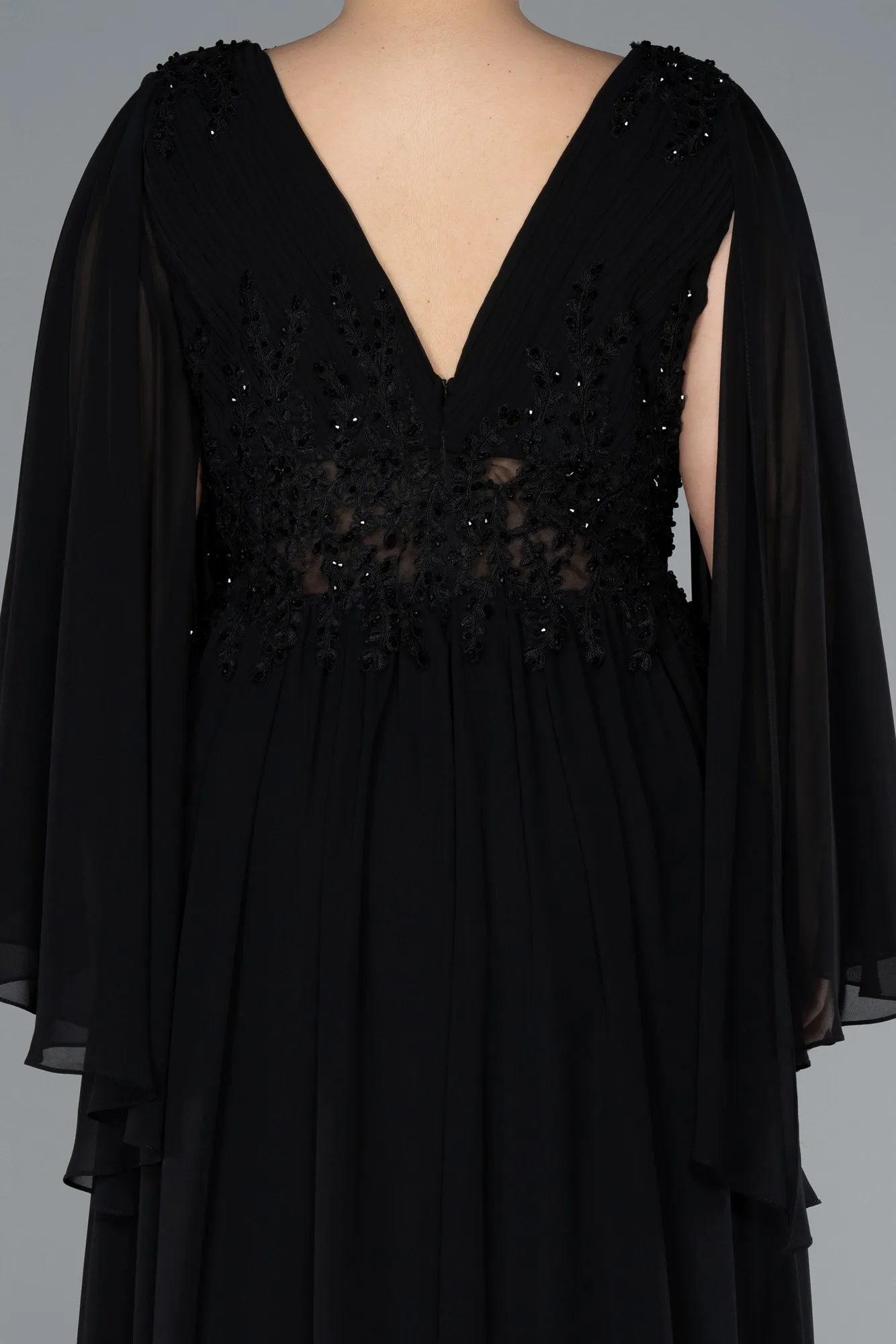 Black-Long Chiffon Plus Size Evening Dress ABU4638