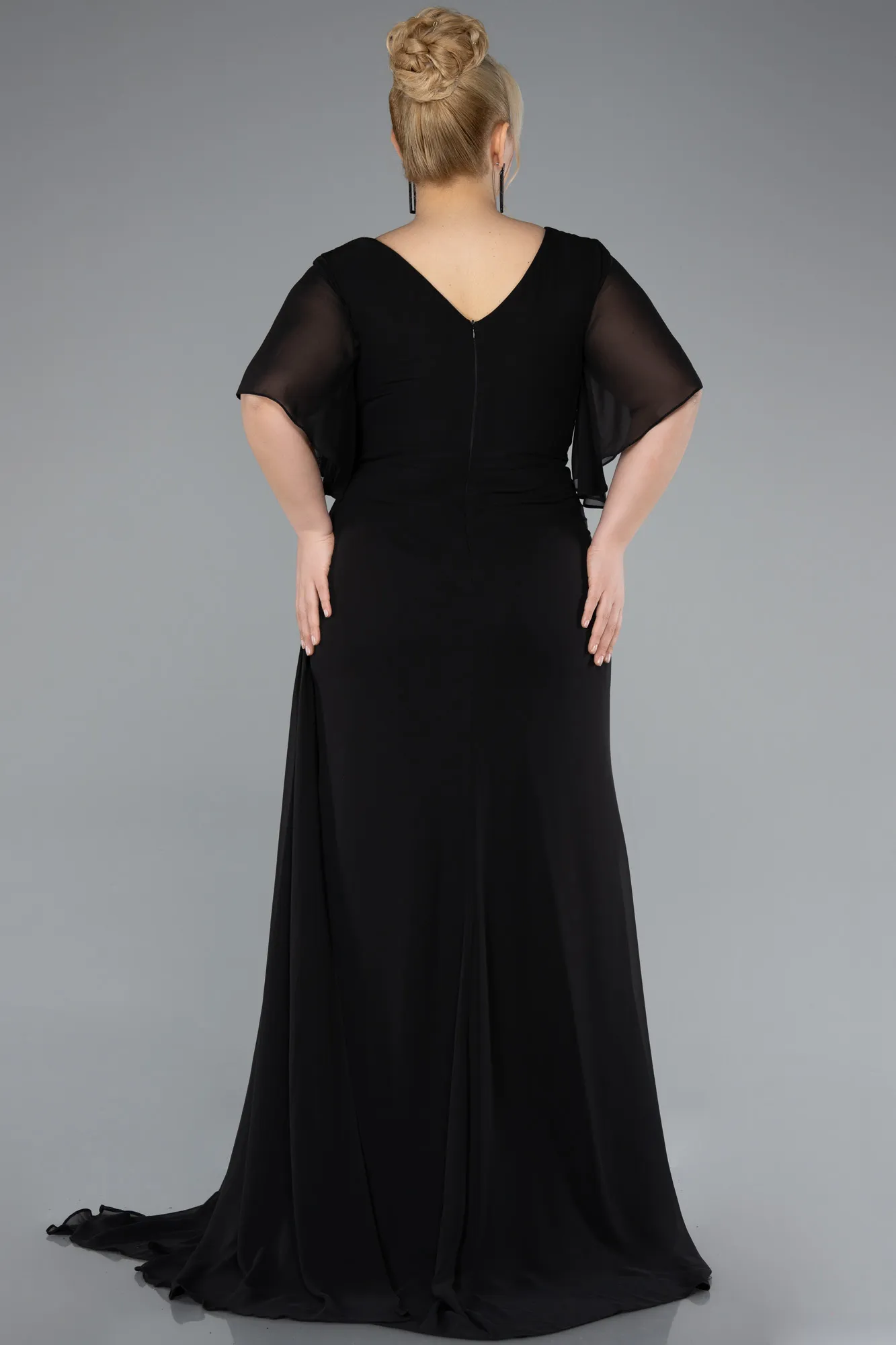 Black-Long Chiffon Plus Size Evening Dress ABU4911