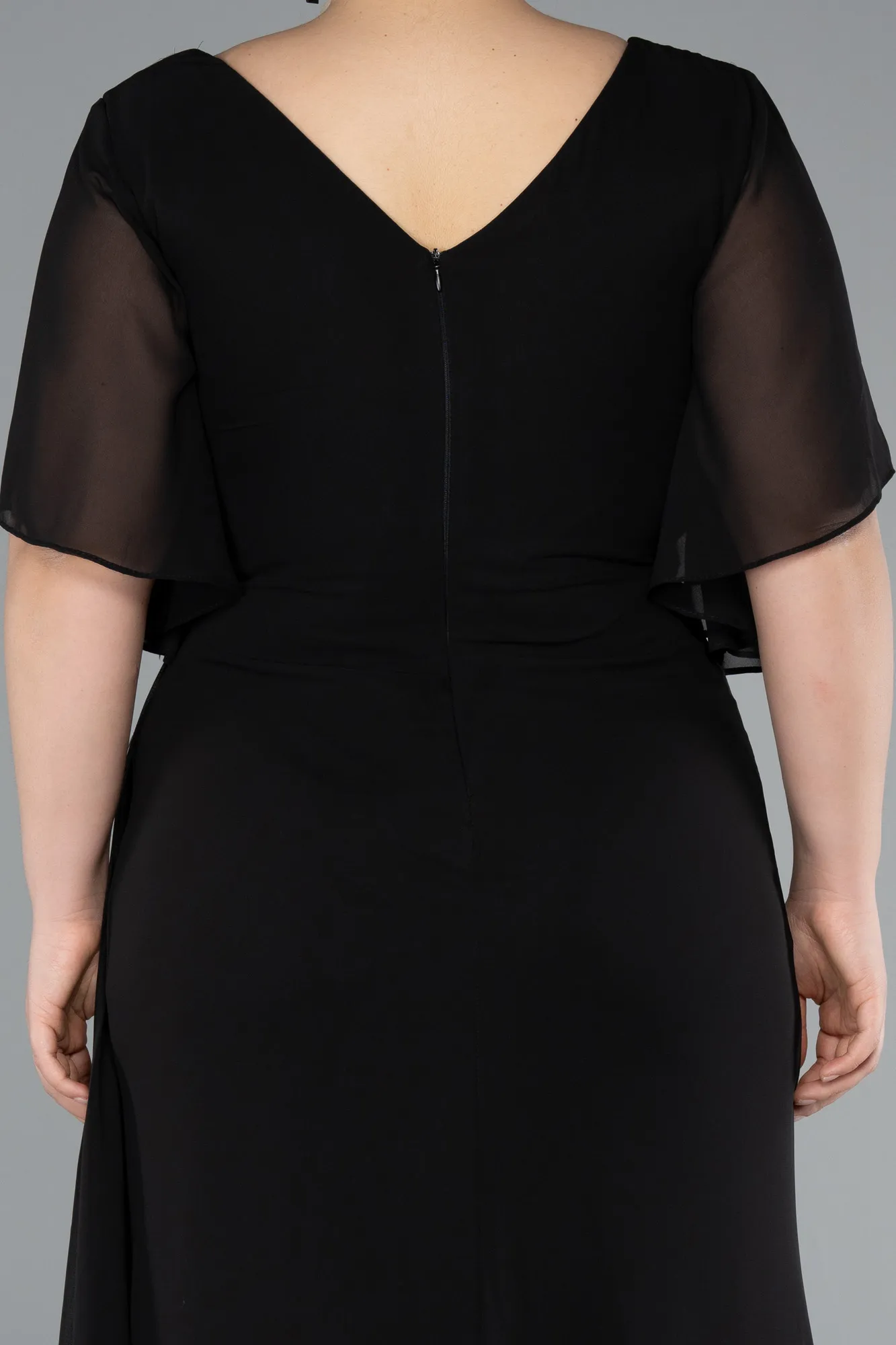 Black-Long Chiffon Plus Size Evening Dress ABU4911