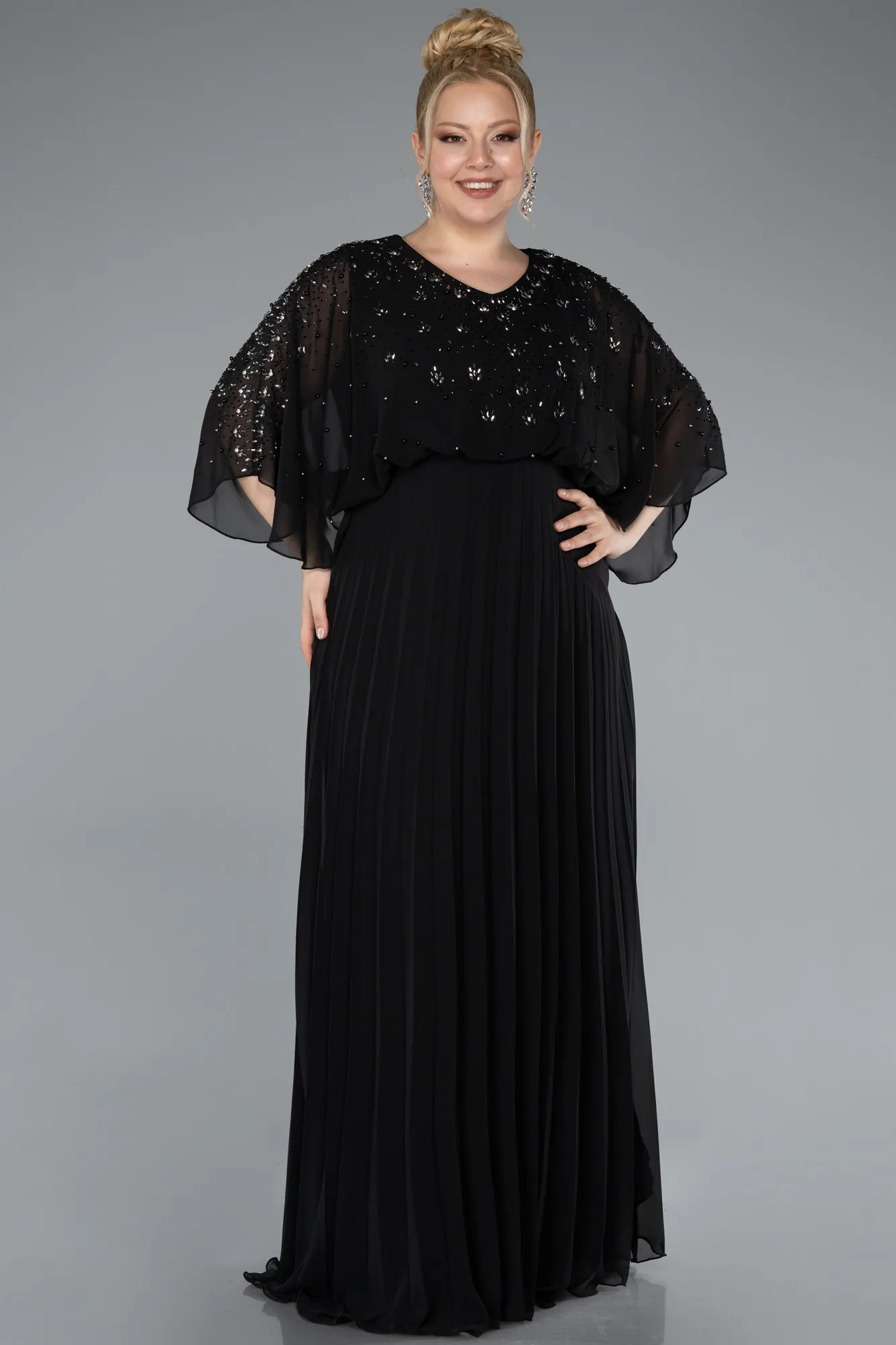 Black-Long Chiffon Plus Size Evening Dress ABU4917