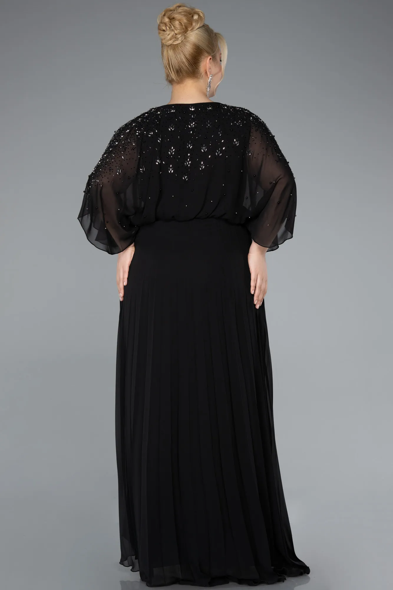 Black-Long Chiffon Plus Size Evening Dress ABU4917