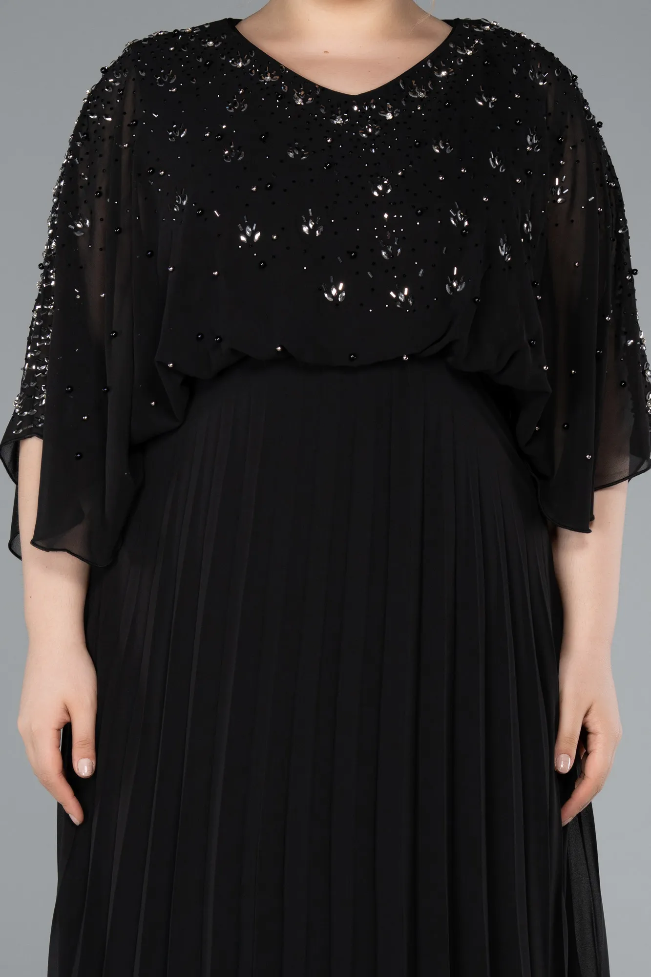 Black-Long Chiffon Plus Size Evening Dress ABU4917