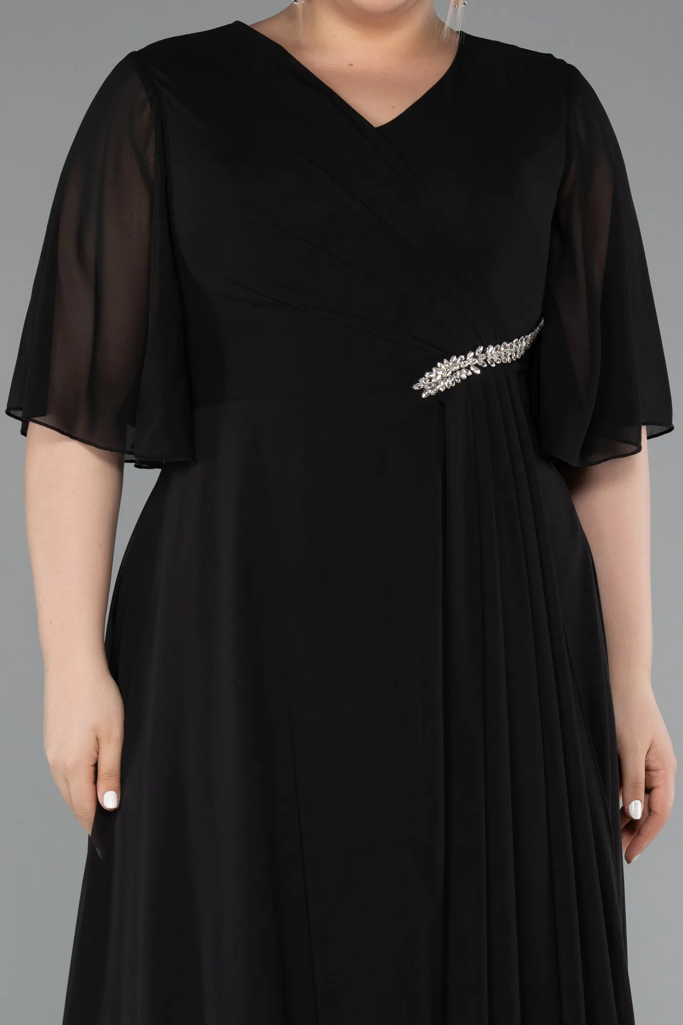 Black-Long Chiffon Plus Size Evening Dress ABU5051