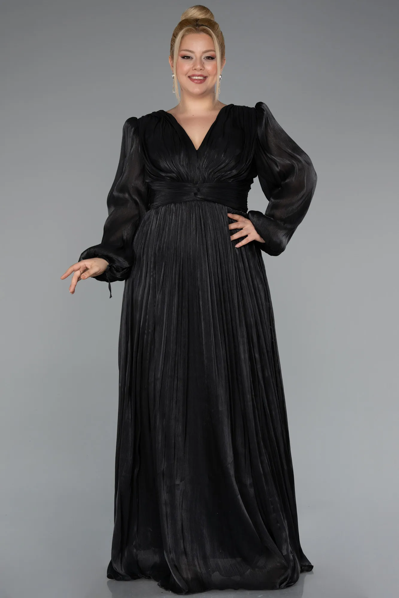 Black-Long Chiffon Plus Size Evening Dress ABU5160