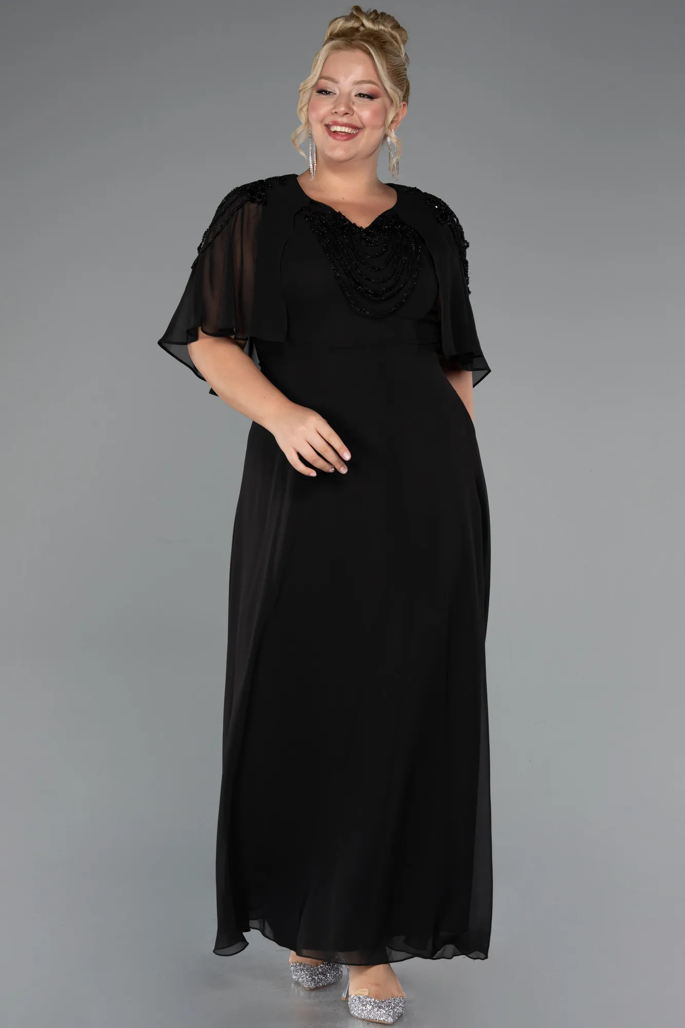 Black-Long Chiffon Plus Size Evening Dress ABU5333