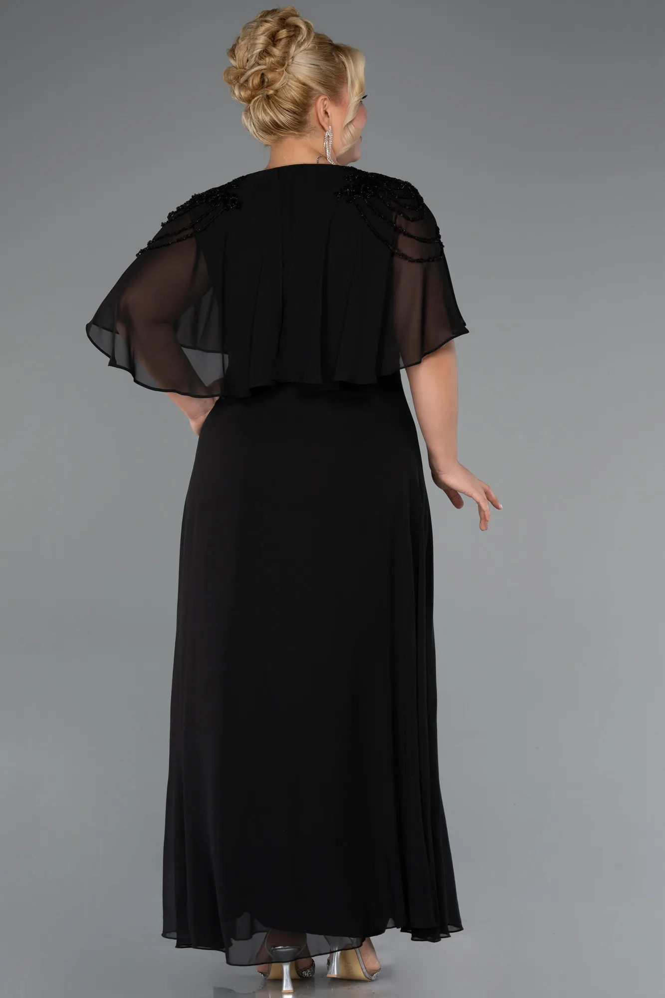 Black-Long Chiffon Plus Size Evening Dress ABU5333