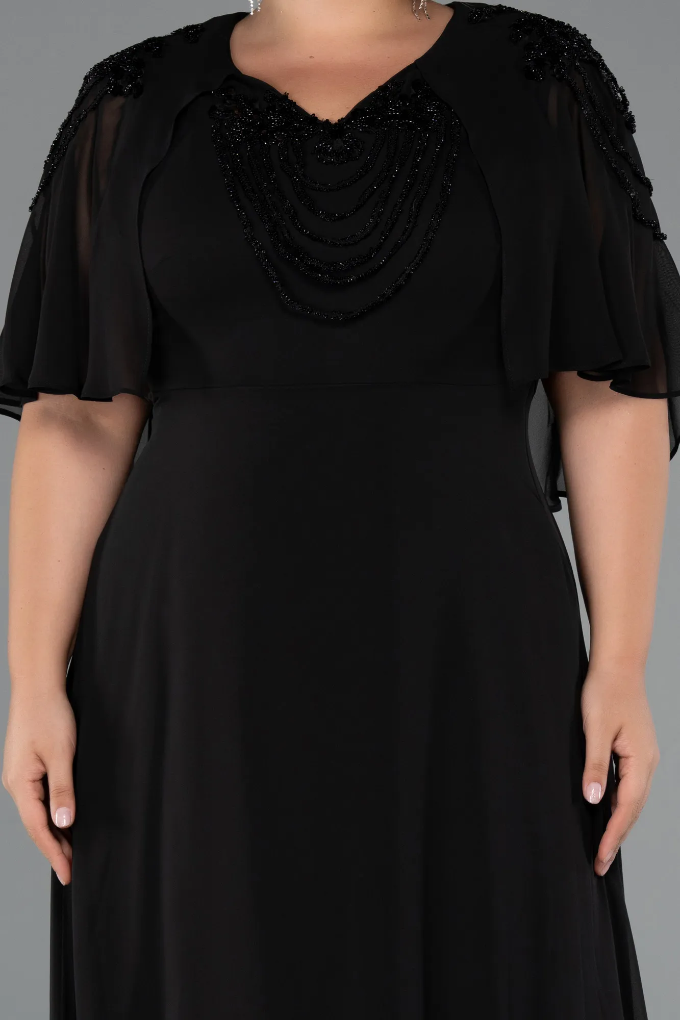 Black-Long Chiffon Plus Size Evening Dress ABU5333
