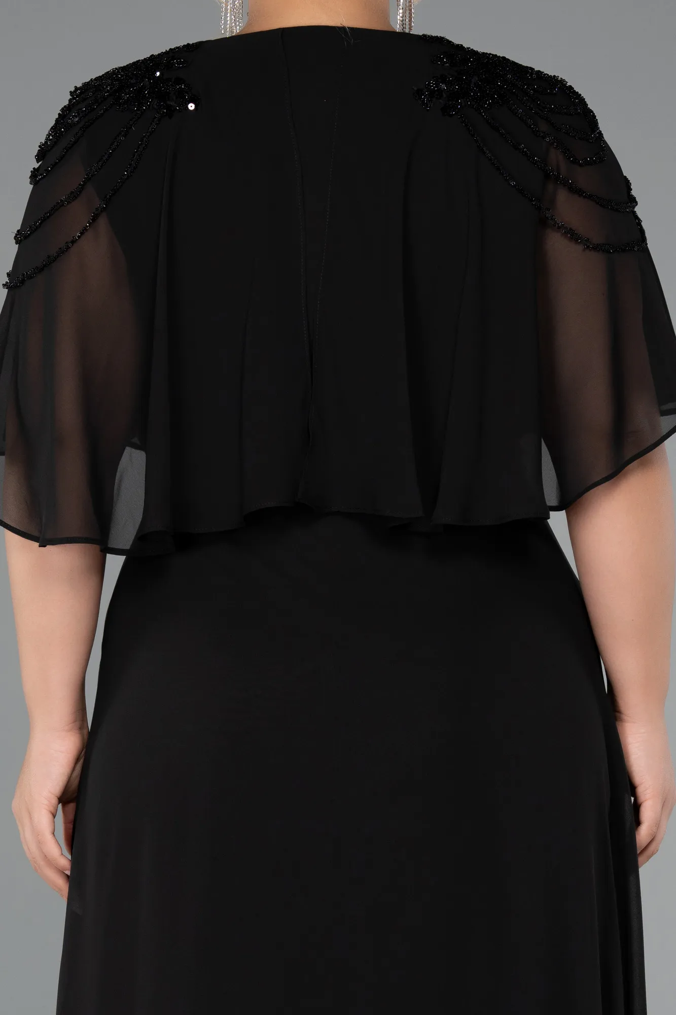 Black-Long Chiffon Plus Size Evening Dress ABU5333