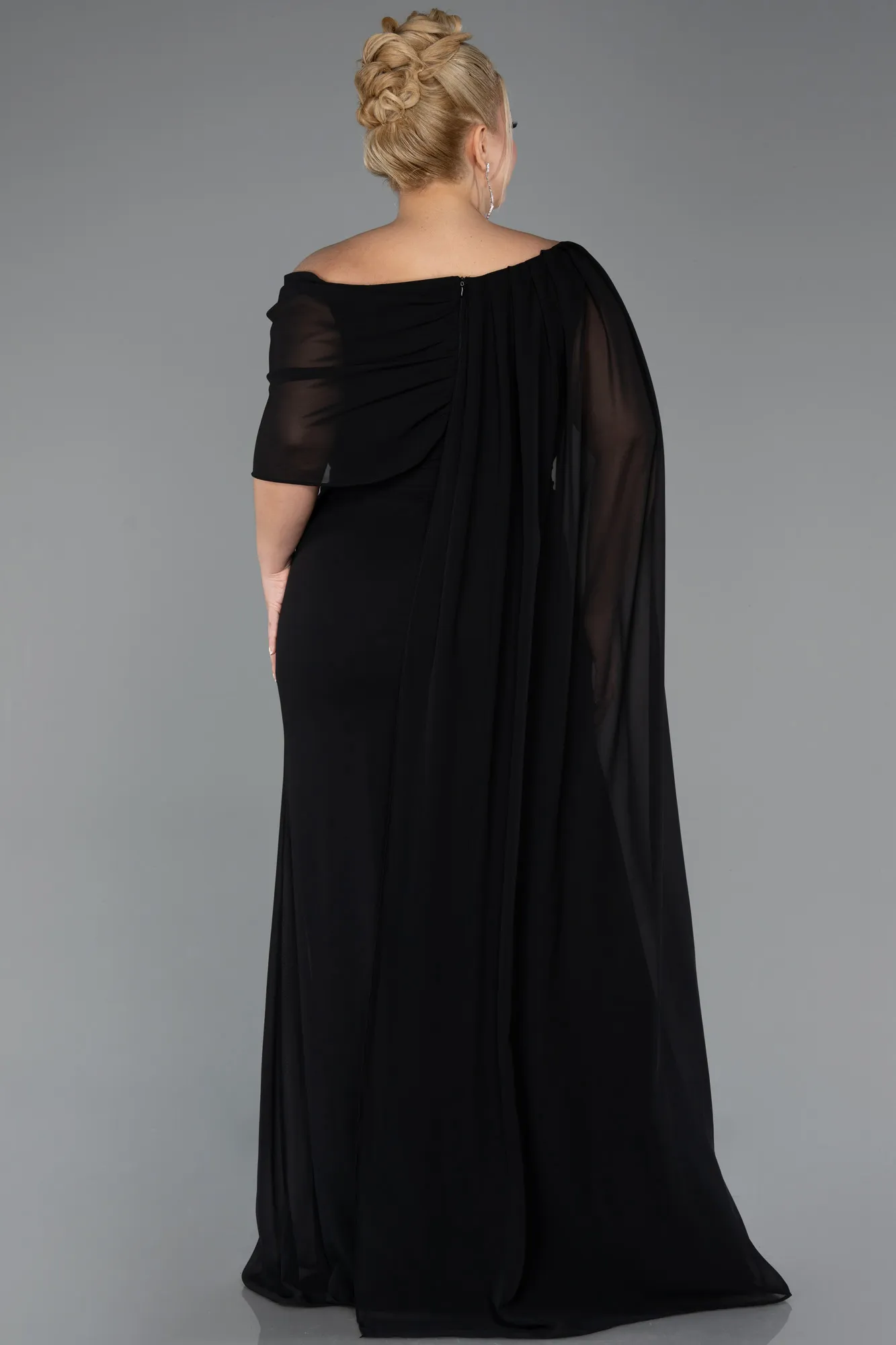 Black-Long Chiffon Plus Size Evening Dress ABU5419