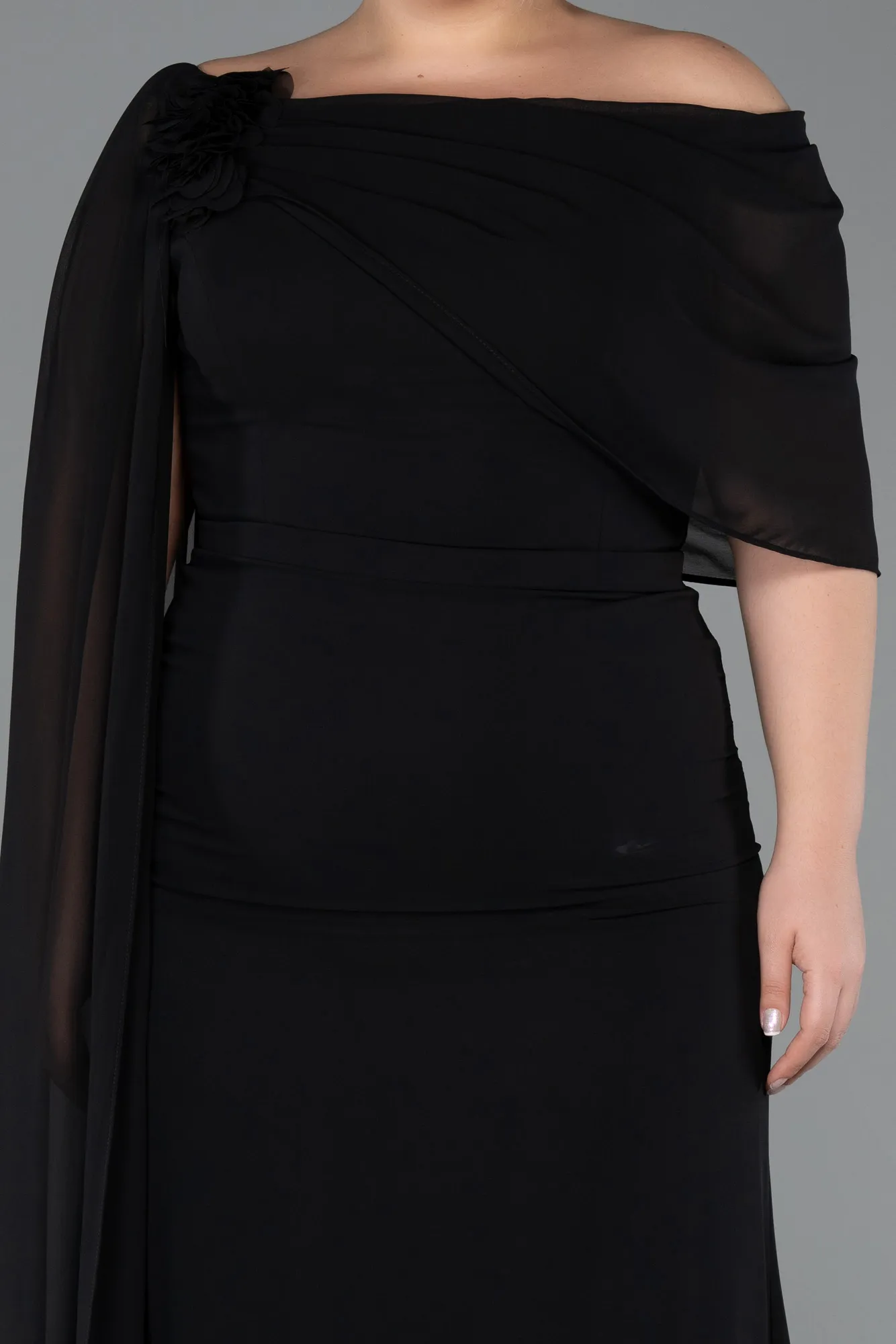 Black-Long Chiffon Plus Size Evening Dress ABU5419