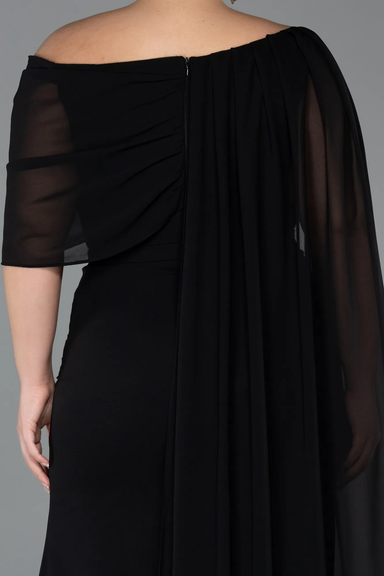 Black-Long Chiffon Plus Size Evening Dress ABU5419