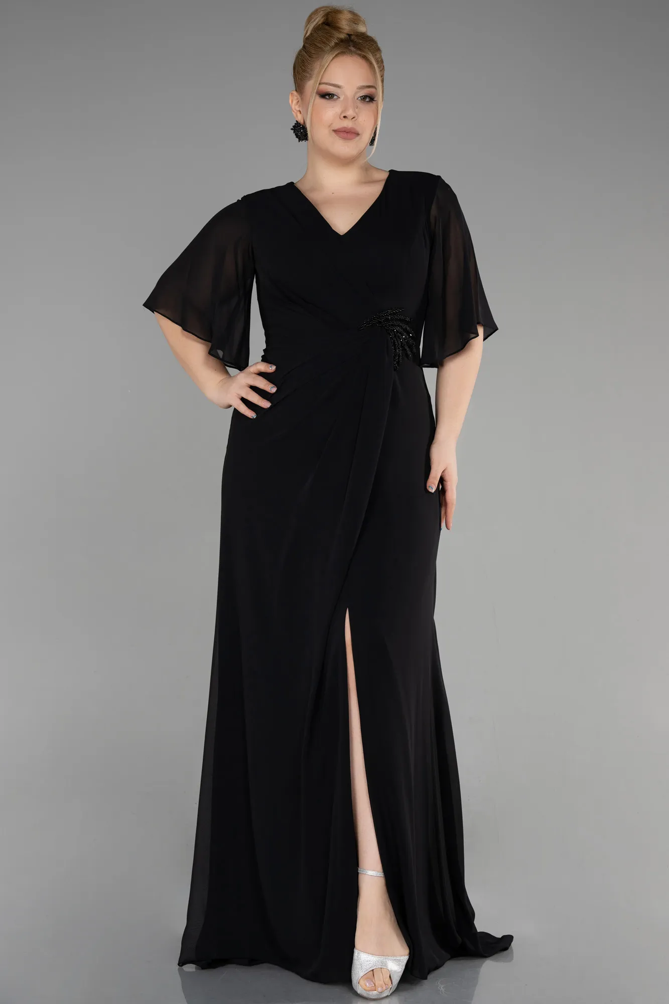 Black-Long Chiffon Plus Size Evening Gown ABU3592